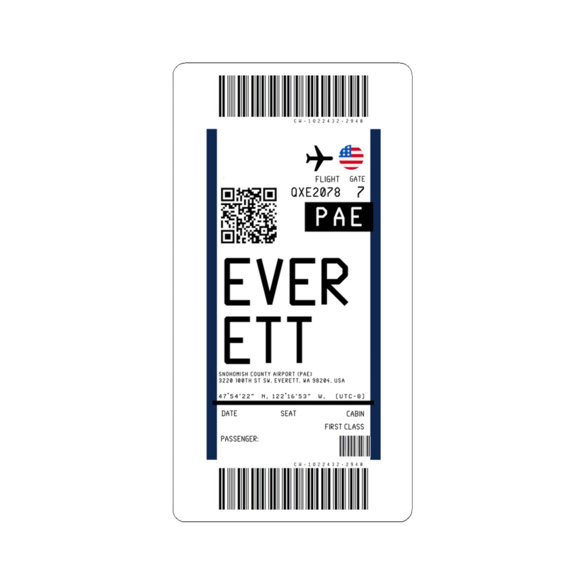 Paine Field International Airport (PAE) Boarding Pass Sticker — Travel Luggage Decal
