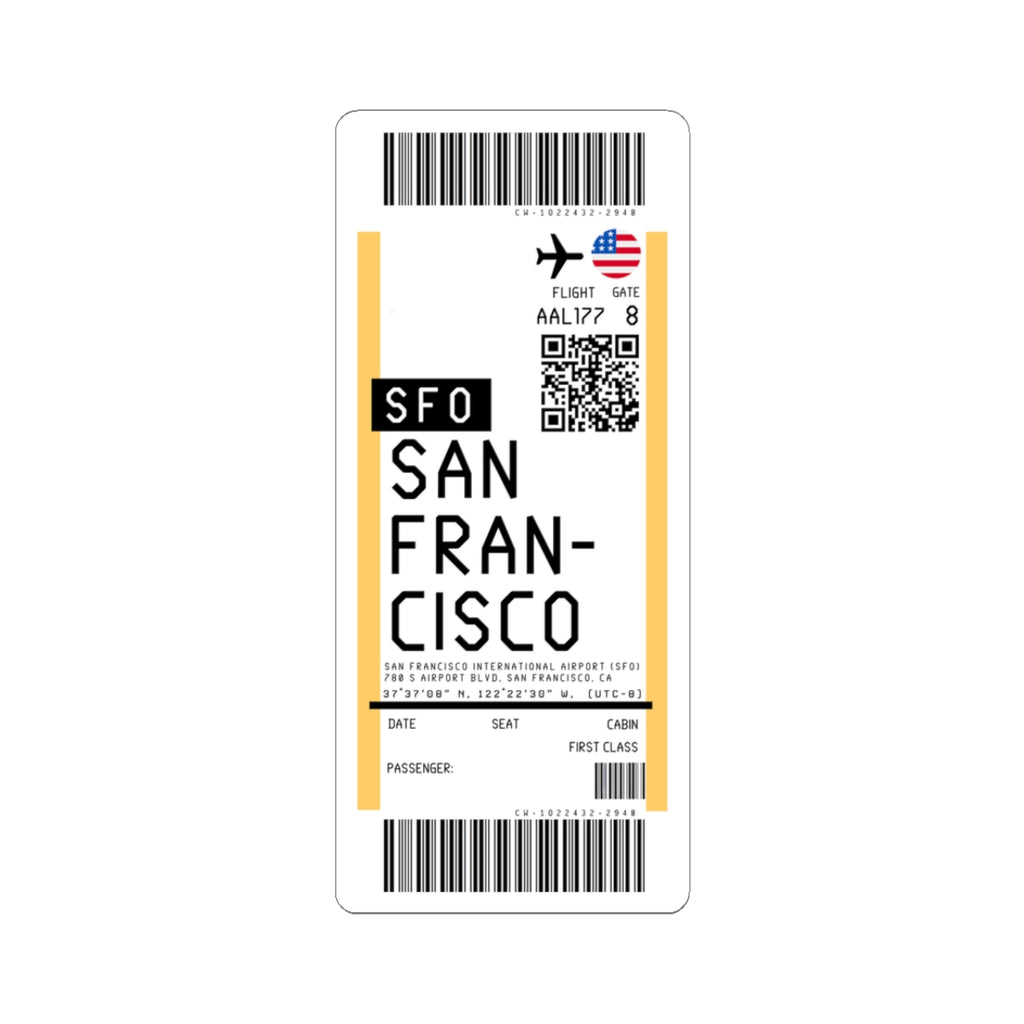 San Francisco International Airport (SFO) Boarding Pass Sticker — Travel Luggage Decal