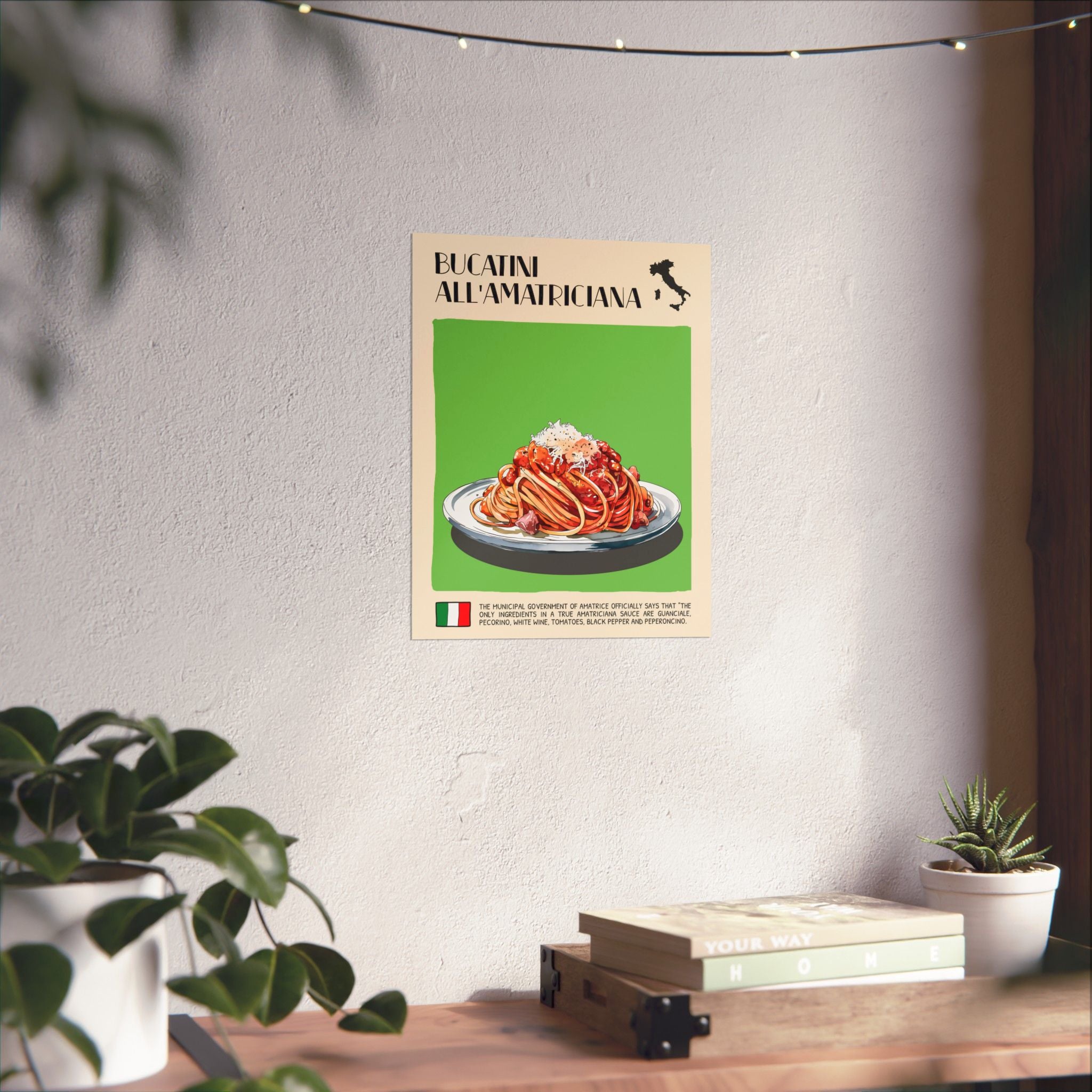 Bucatini all'Amatriciana Poster —  Kitchen Art Vertical Matte Print