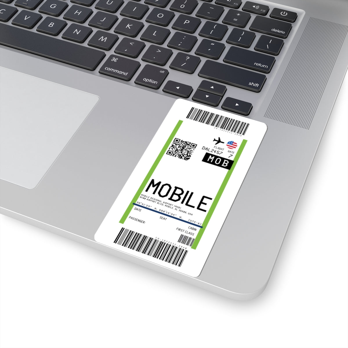 Mobile Regional Airport (MOB) Boarding Pass Sticker — Travel Luggage Decal
