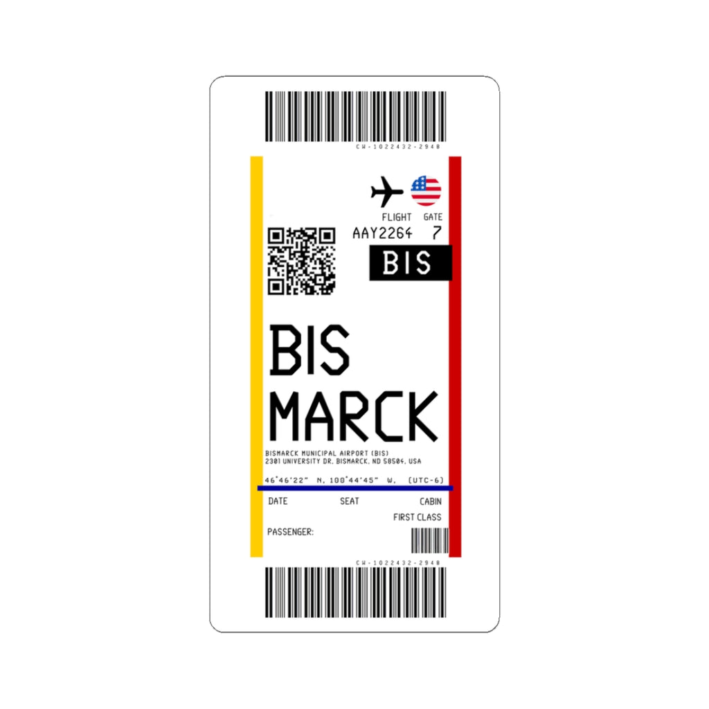 Bismarck Municipal Airport (BIS) Boarding Pass Sticker — Travel Luggage Decal
