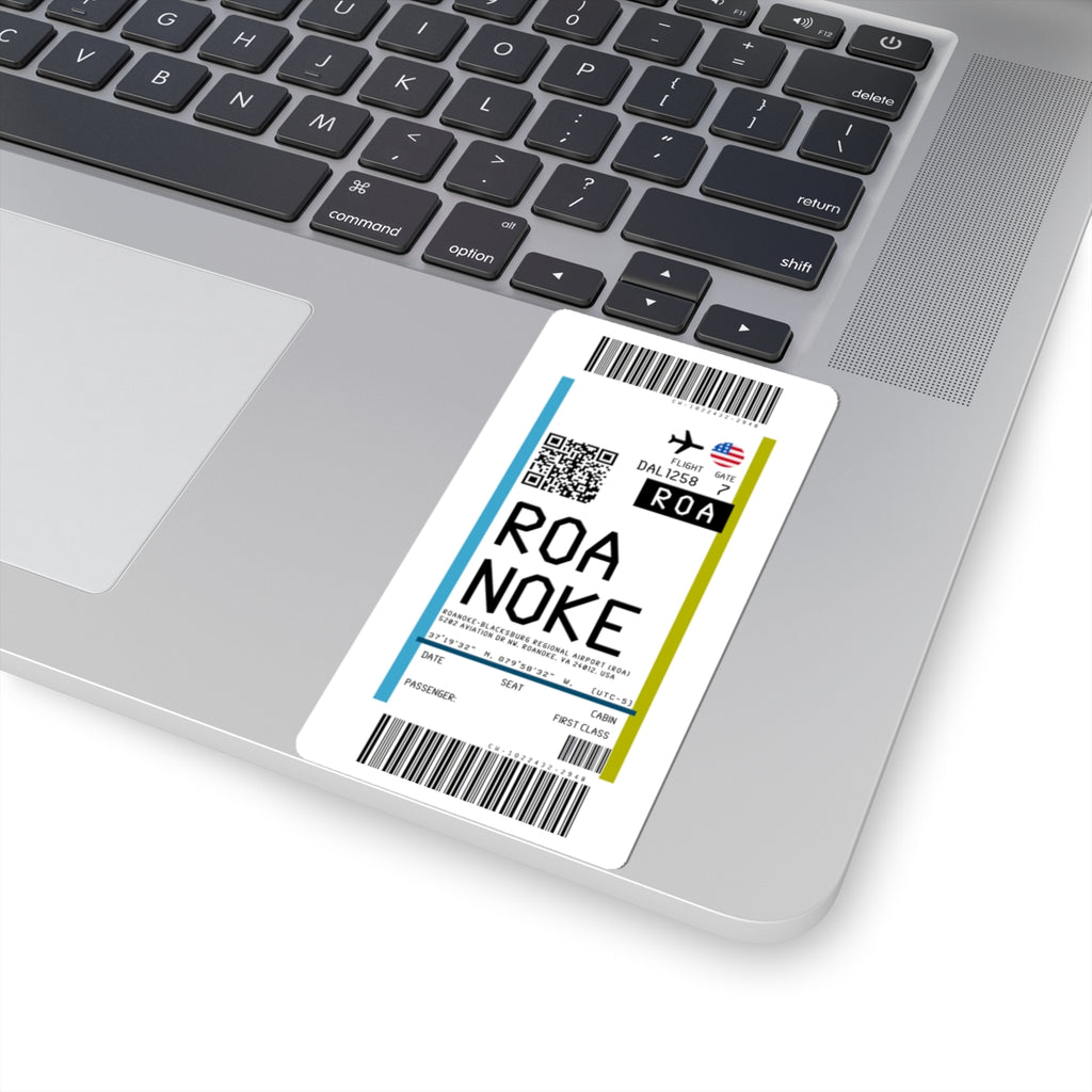 Roanoke-Blacksburg Airport (ROA) Boarding Pass Sticker — Travel Luggage Decal