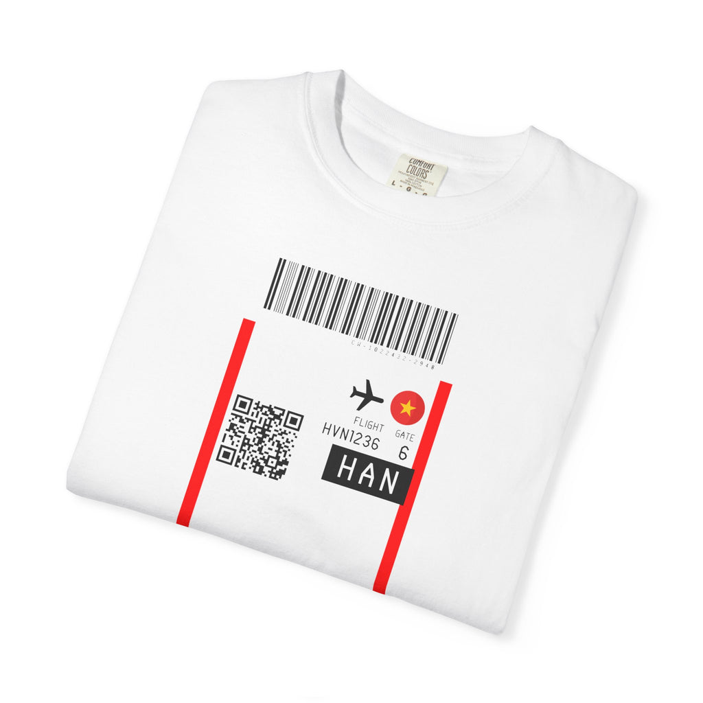 Hanoi Boarding-Pass T‑Shirt - First Class Airport Ticket Travel Tee White