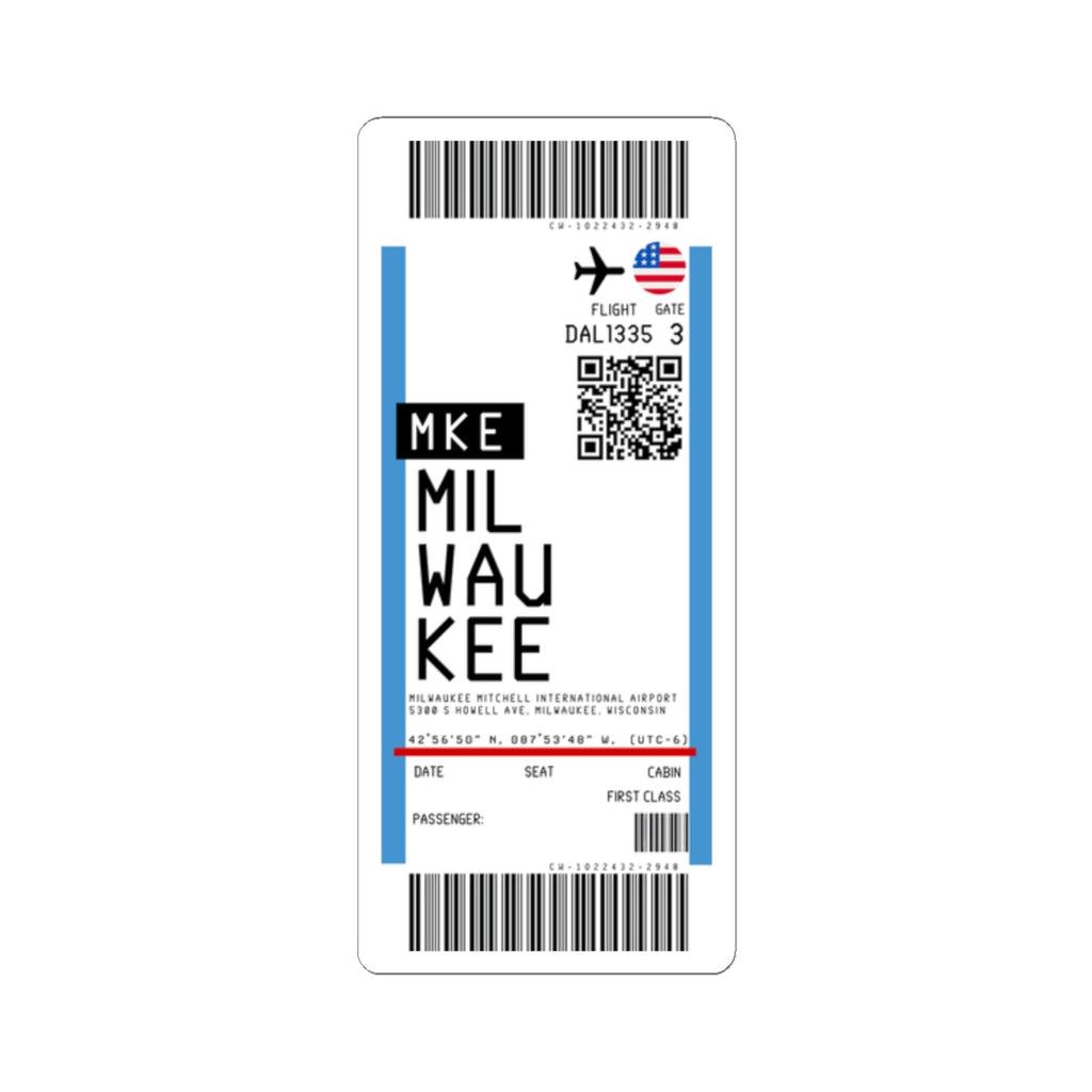Milwaukee Mitchell International Airport (MKE) Boarding Pass Sticker — Travel Luggage Decal