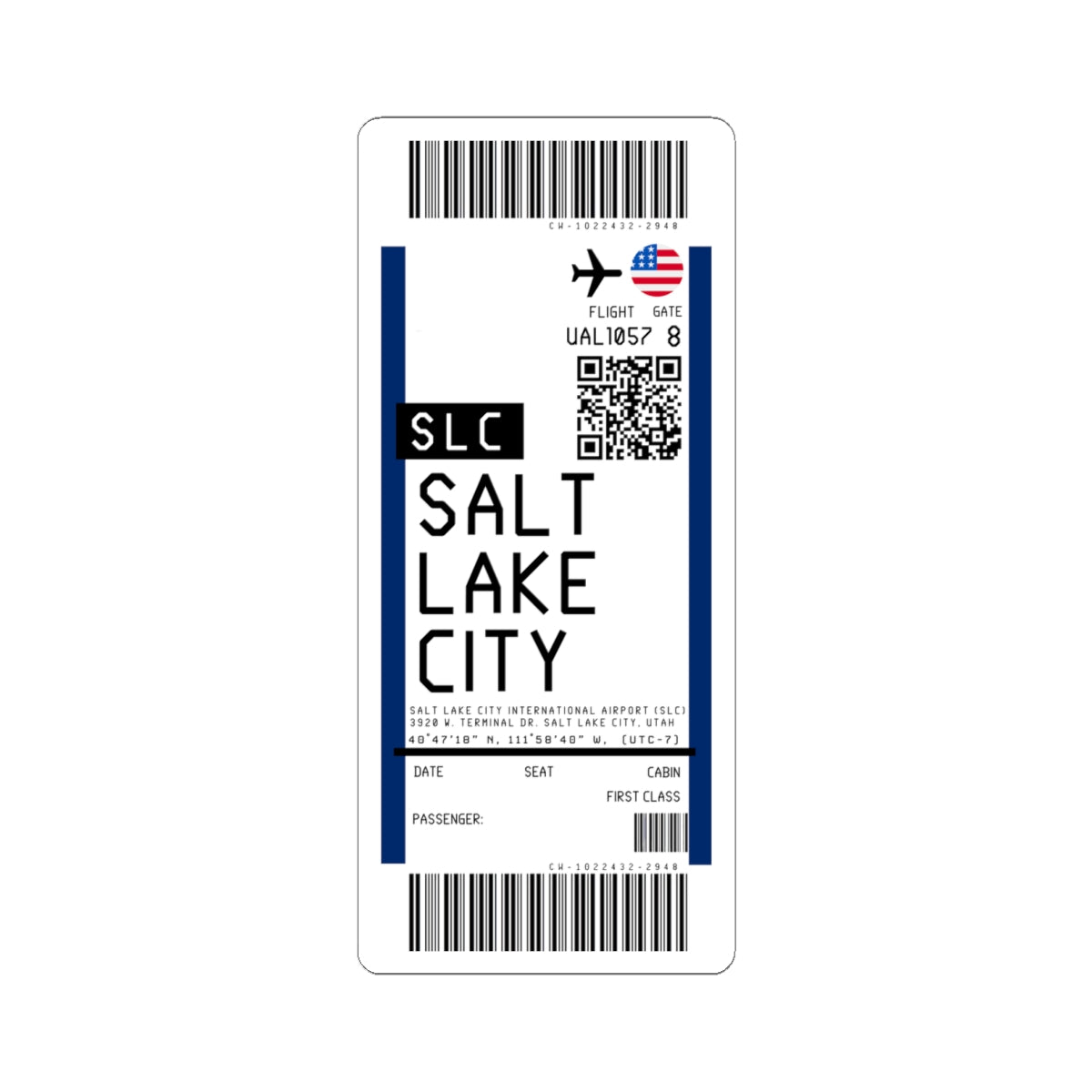 Salt Lake City International Airport (SLC) Boarding Pass Sticker — Travel Luggage Decal