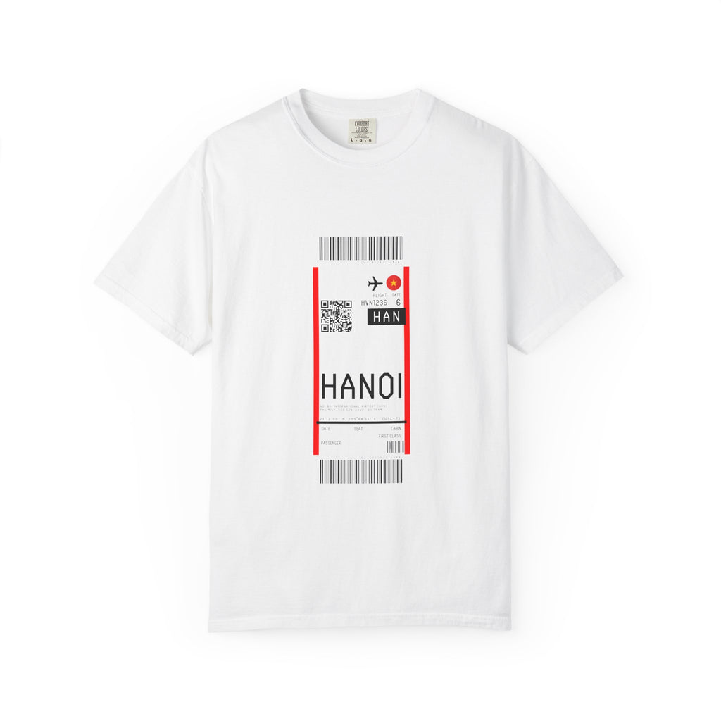 Hanoi Boarding-Pass T‑Shirt - First Class Airport Ticket Travel Tee White