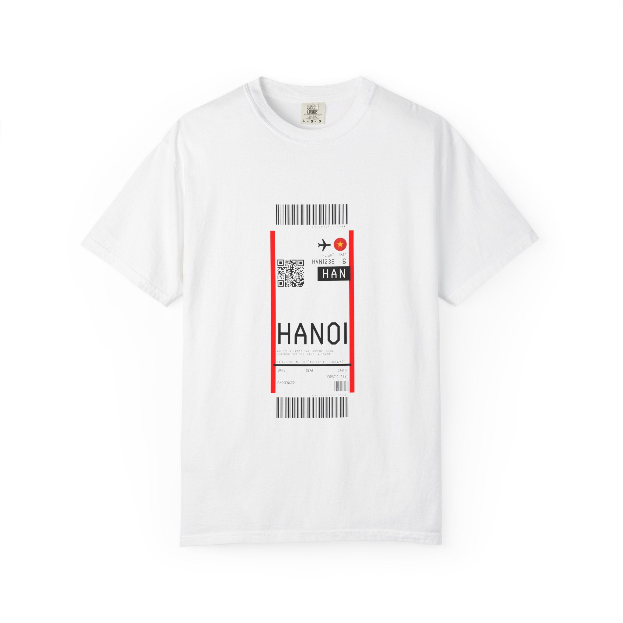 Hanoi Boarding-Pass T‑Shirt - First Class Airport Ticket Travel Tee White