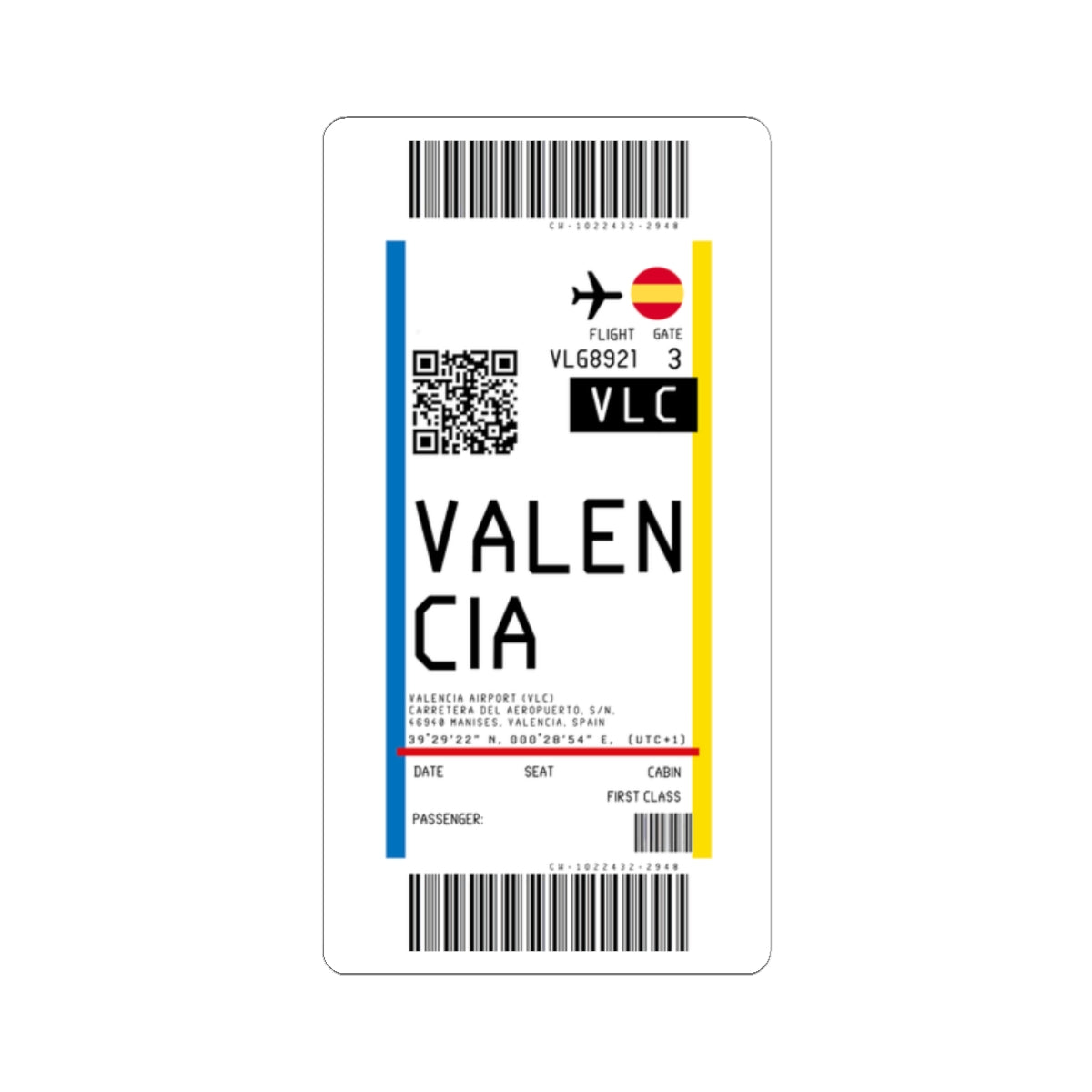 Valencia Airport (VLC) Boarding Pass Sticker — Travel Luggage Decal