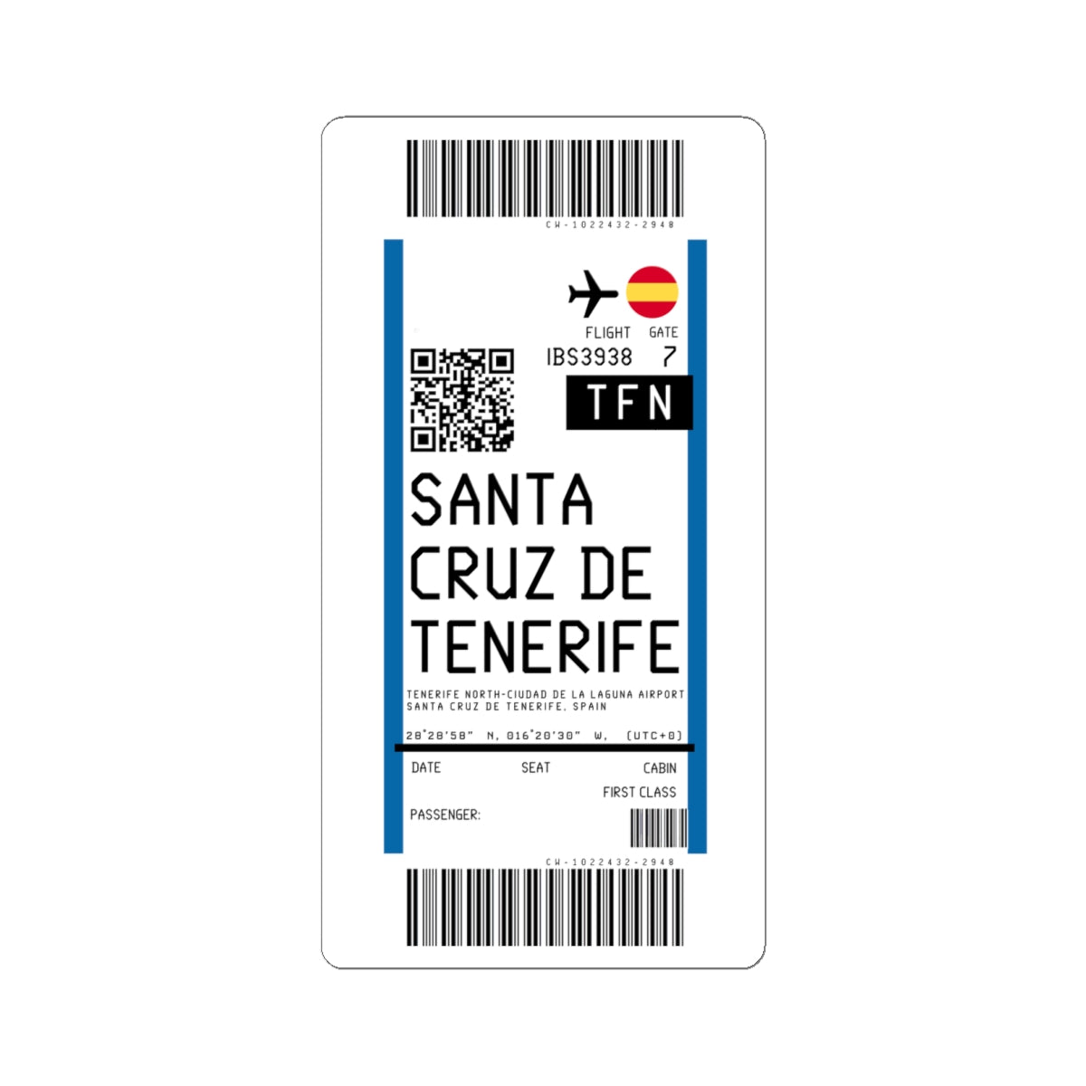 Tenerife North–Ciudad de La Laguna Airport (TFN) Boarding Pass Sticker — Travel Luggage Decal