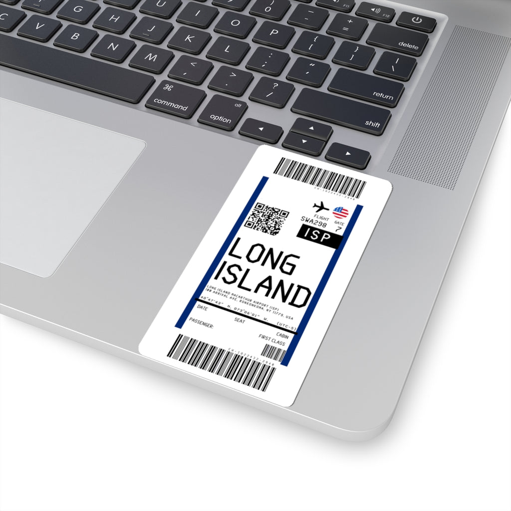 Long Island MacArthur Airport (ISP) Boarding Pass Sticker — Travel Luggage Decal