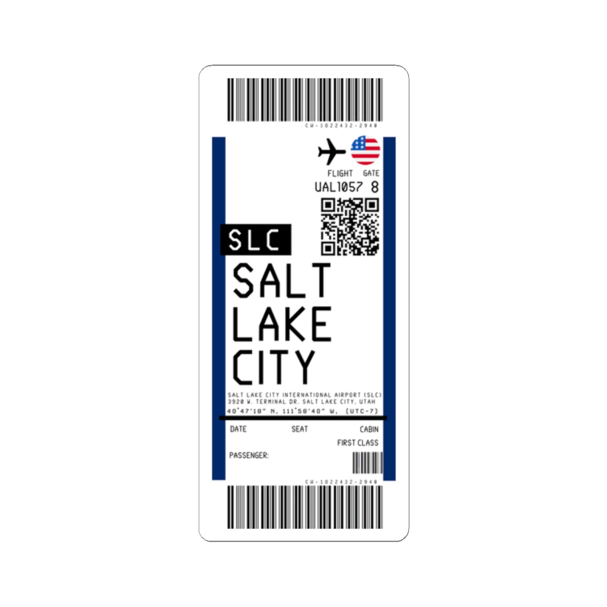 Salt Lake City International Airport (SLC) Boarding Pass Sticker — Travel Luggage Decal