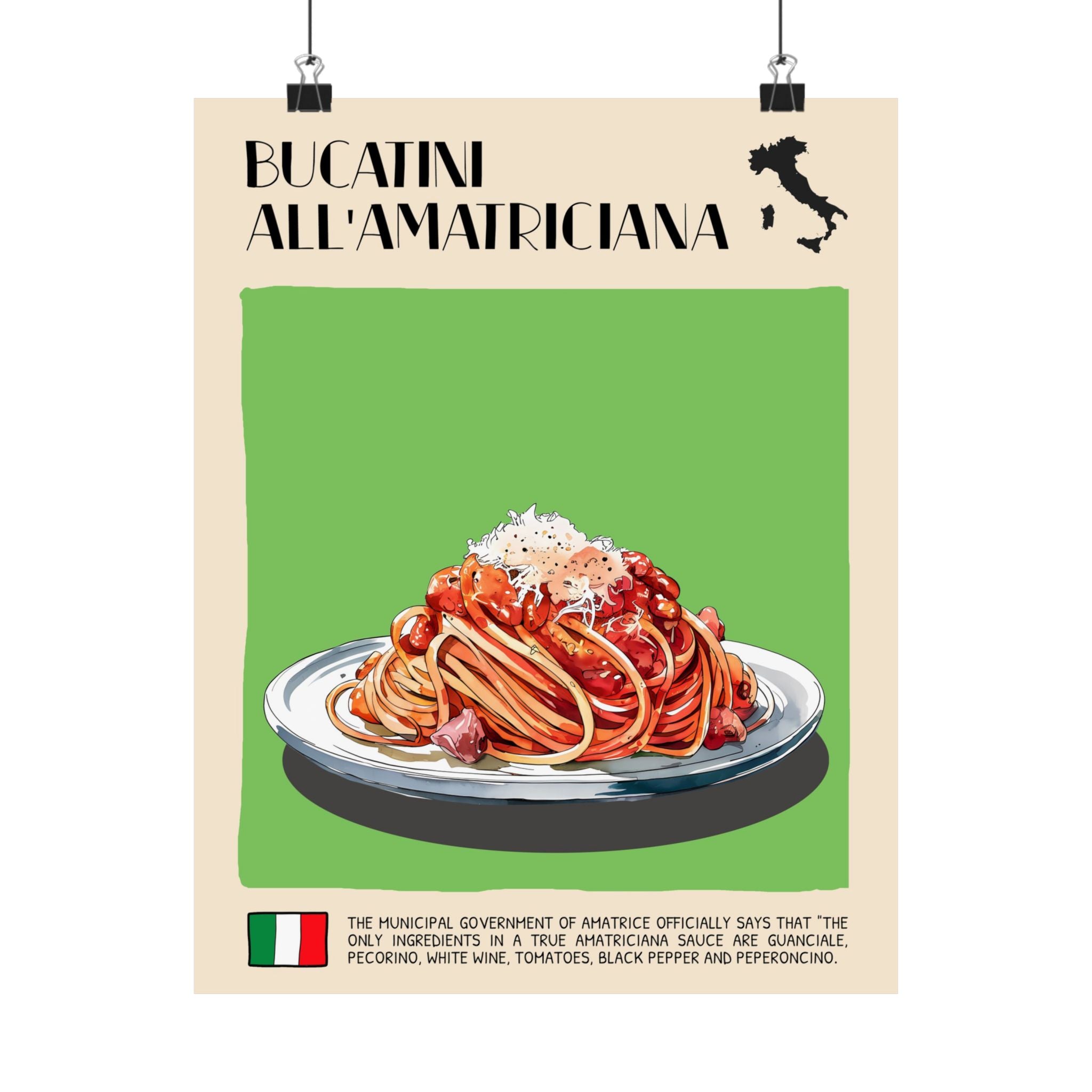 Bucatini all'Amatriciana Poster —  Kitchen Art Vertical Matte Print