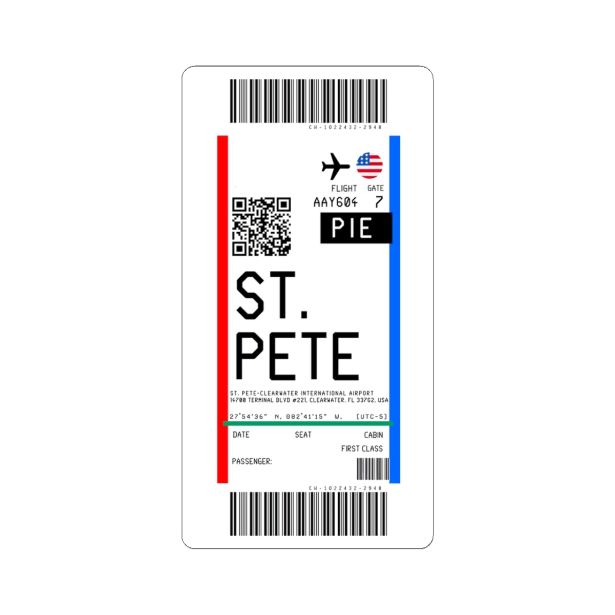 St. Pete–Clearwater International Airport (PIE) Boarding Pass Sticker — Travel Luggage Decal