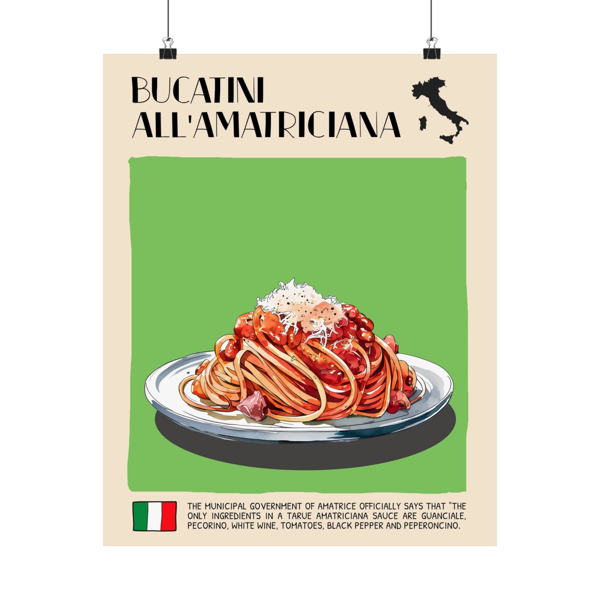 Bucatini all'Amatriciana Poster —  Kitchen Art Vertical Matte Print