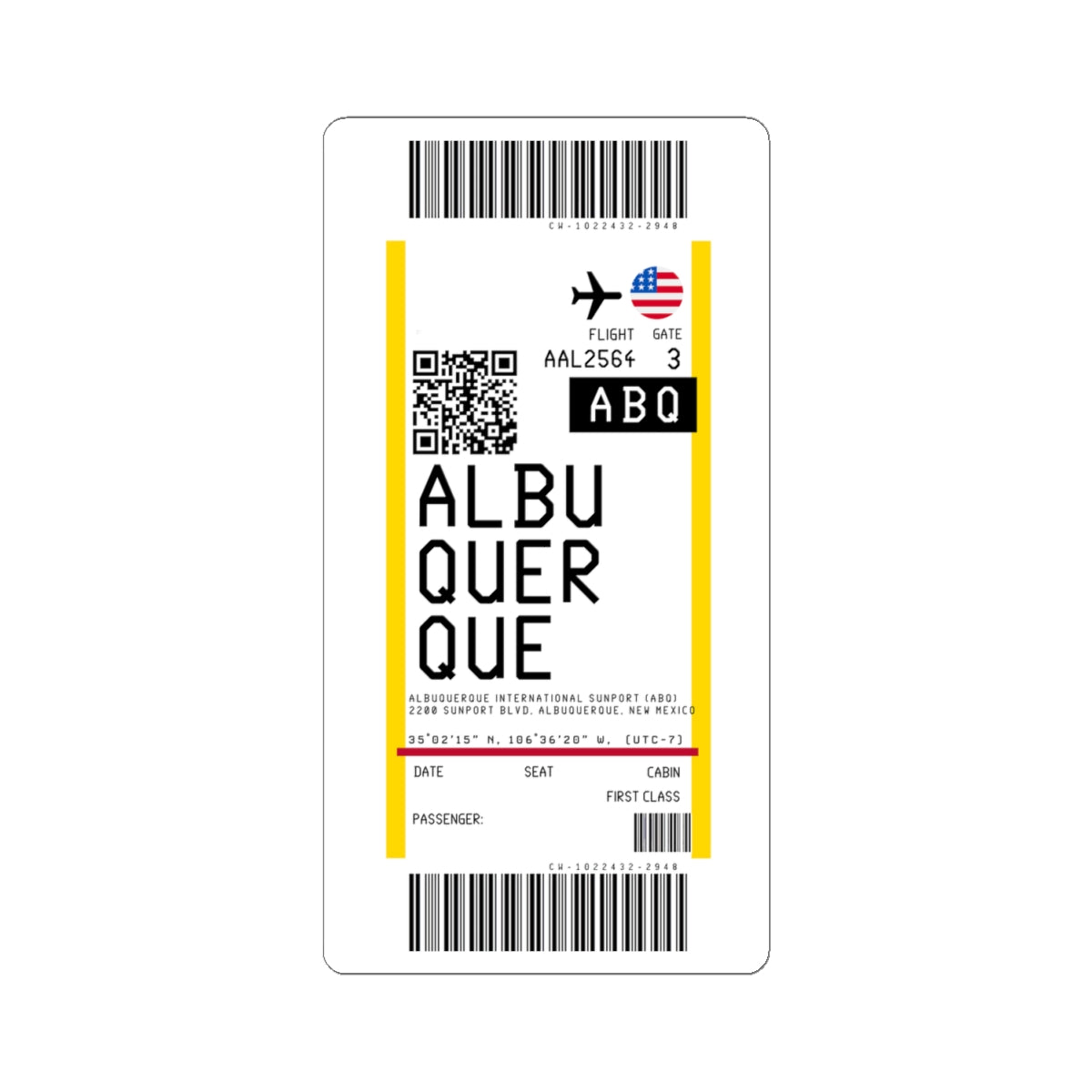 Albuquerque International Sunport (ABQ) Boarding Pass Sticker — Travel Luggage Decal