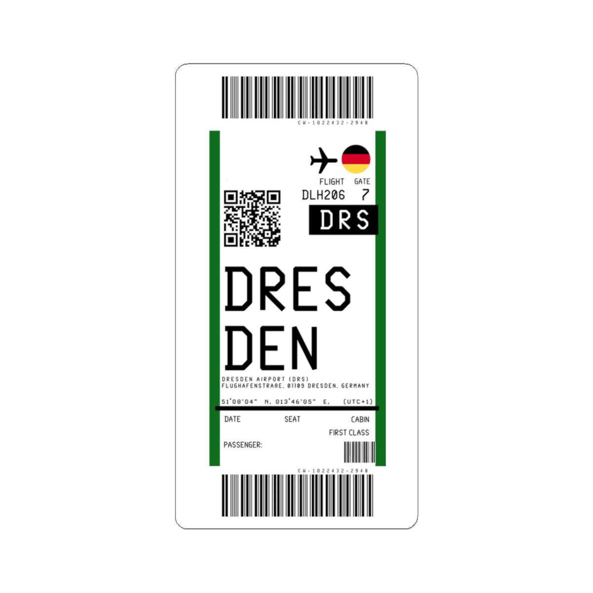 Dresden Airport (DRS) Boarding Pass Sticker — Travel Luggage Decal