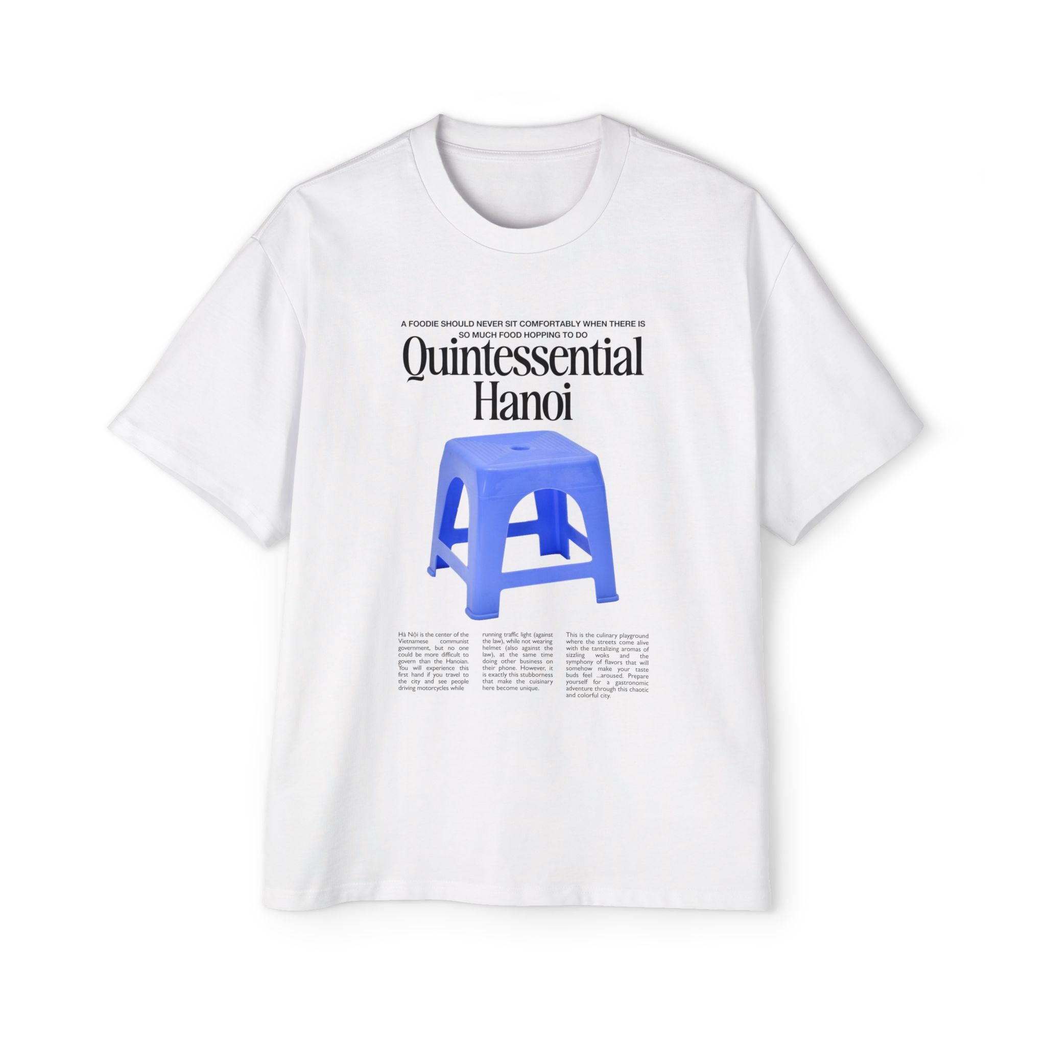 Quintessential Hanoi Tee — Blue Plastic Stool Graphic Oversized T-Shirt