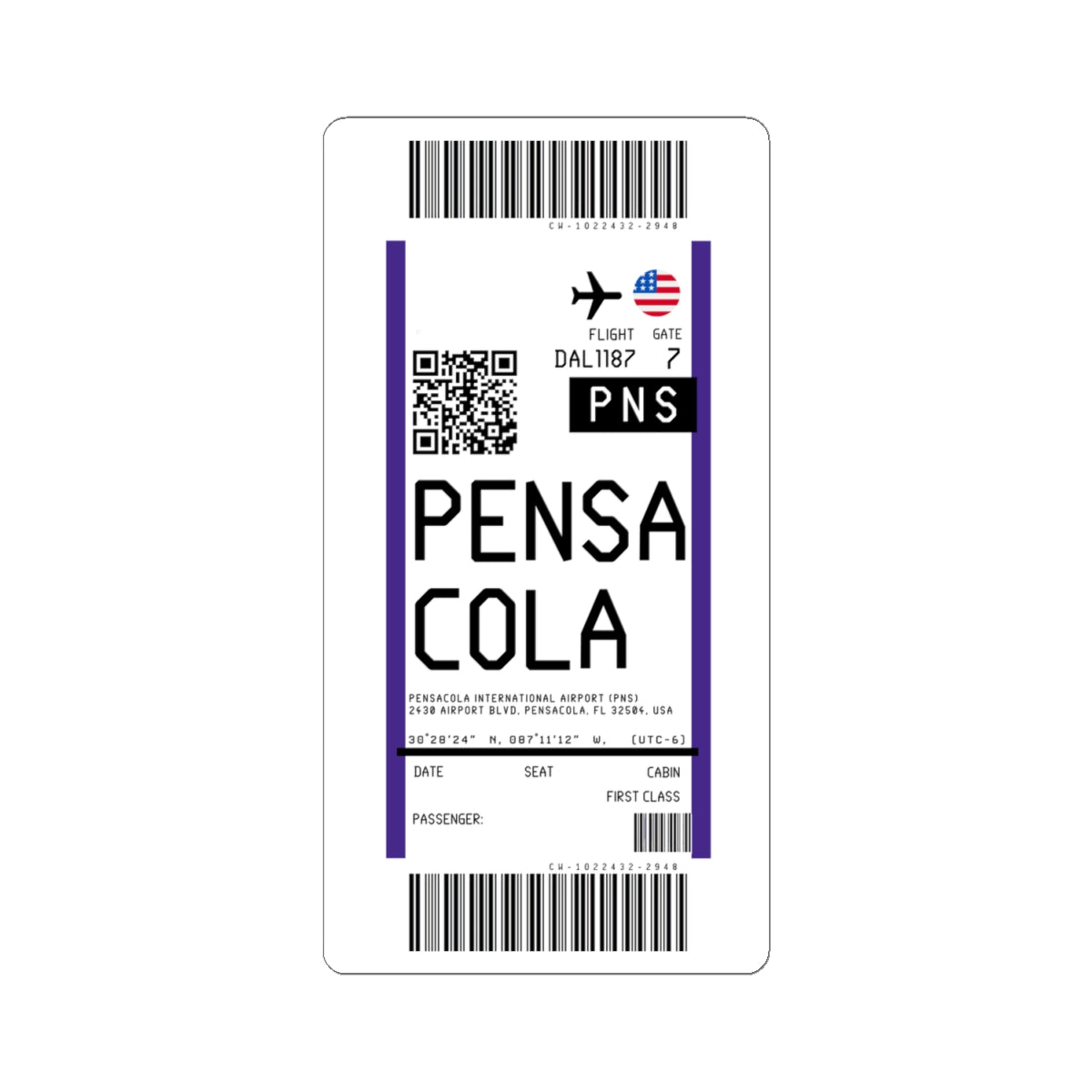 Pensacola International Airport (PNS) Boarding Pass Sticker — Travel Luggage Decal