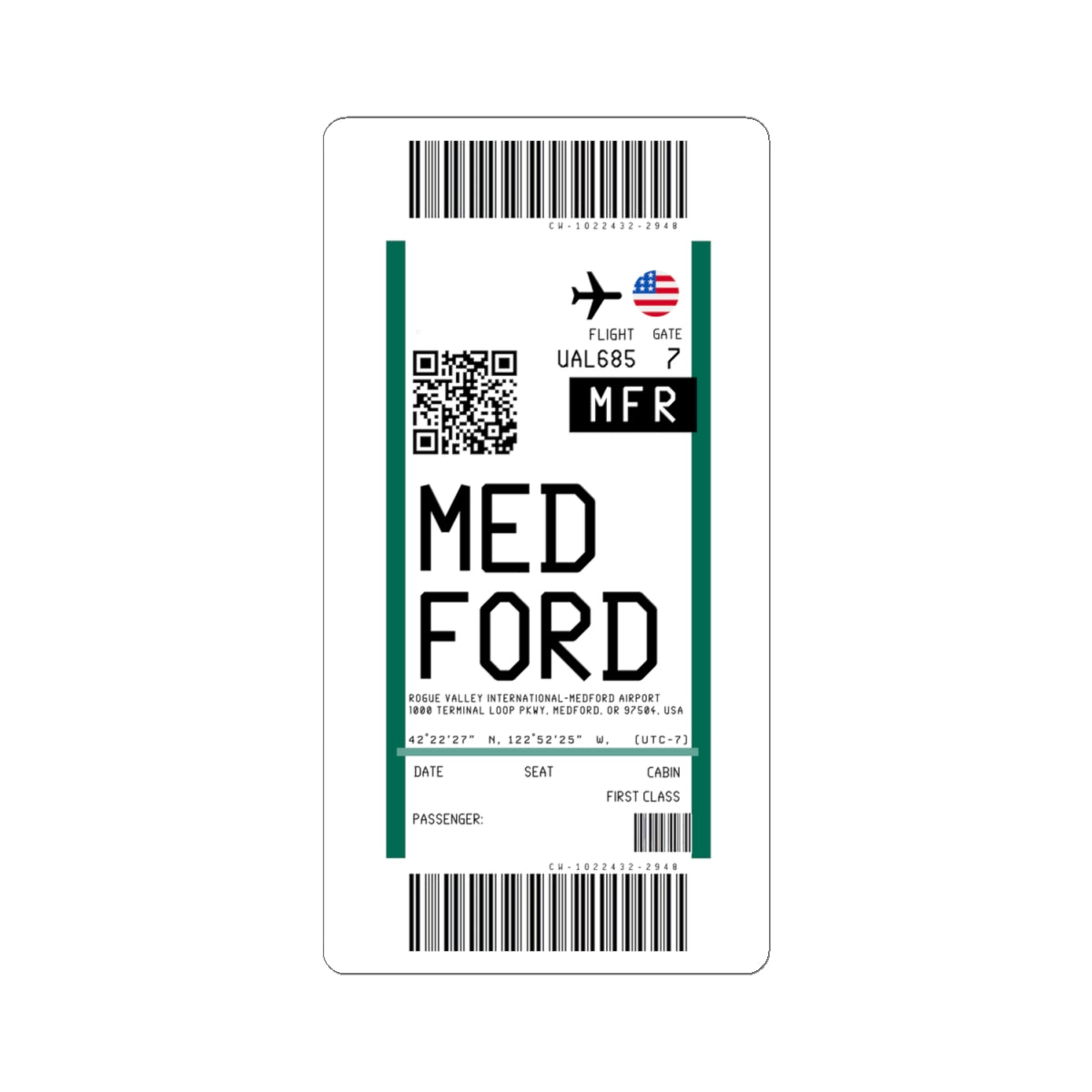 Rogue Valley International Medford Airport (MFR) Boarding Pass Sticker — Travel Luggage Decal