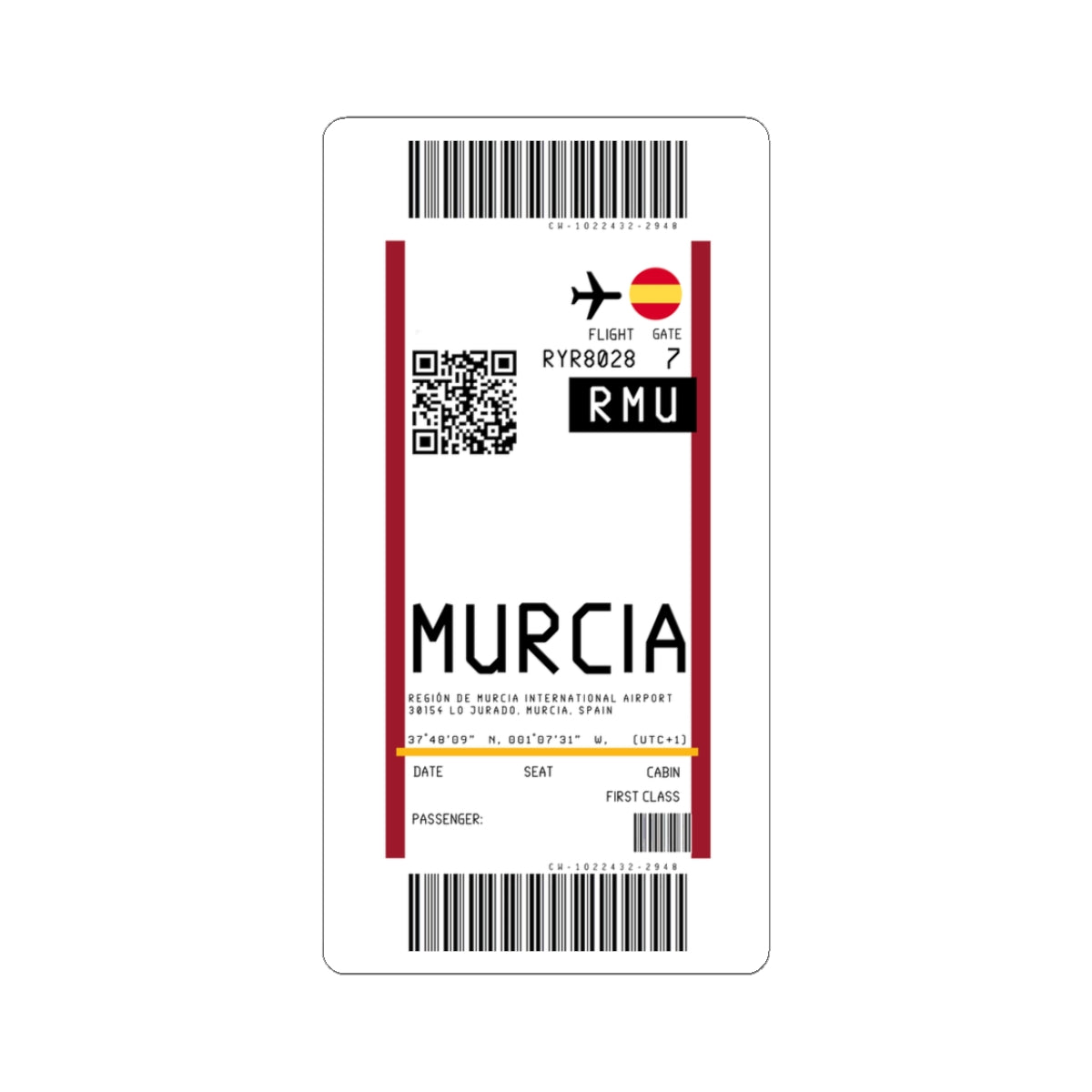 Región de Murcia International Airport (RMU) Boarding Pass Sticker — Travel Luggage Decal