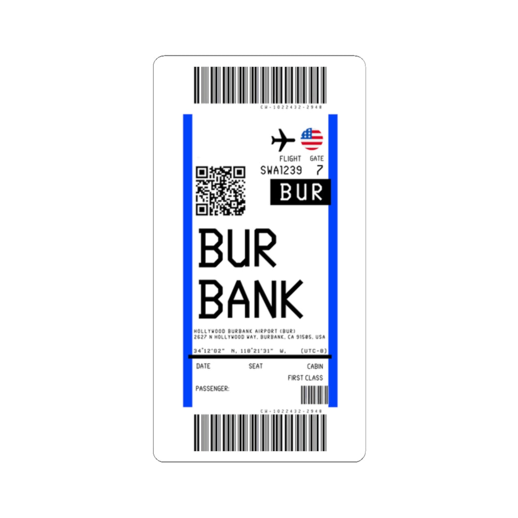 Hollywood Burbank Airport (BUR) Boarding Pass Sticker — Travel Luggage Decal