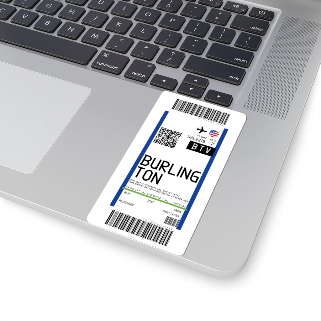 Patrick Leahy Burlington International Airport  (BTV) Boarding Pass Sticker — Travel Luggage Decal