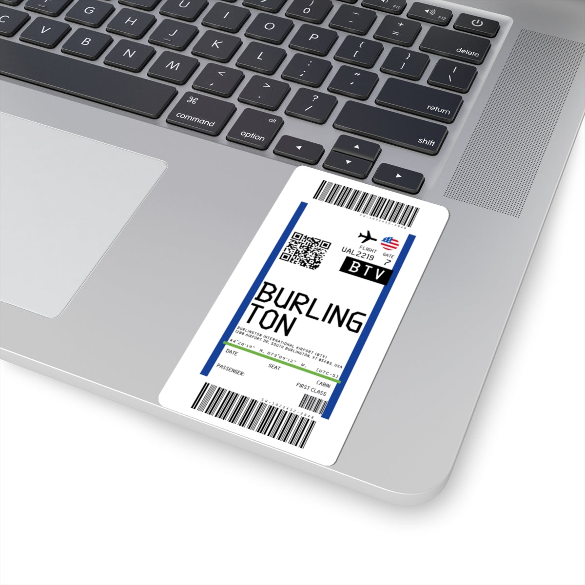 Patrick Leahy Burlington International Airport  (BTV) Boarding Pass Sticker — Travel Luggage Decal