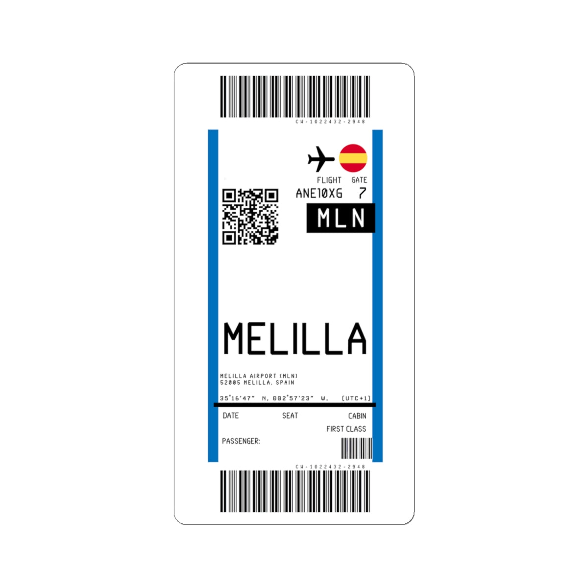 Melilla Airport (MLN) Boarding Pass Sticker — Travel Luggage Decal