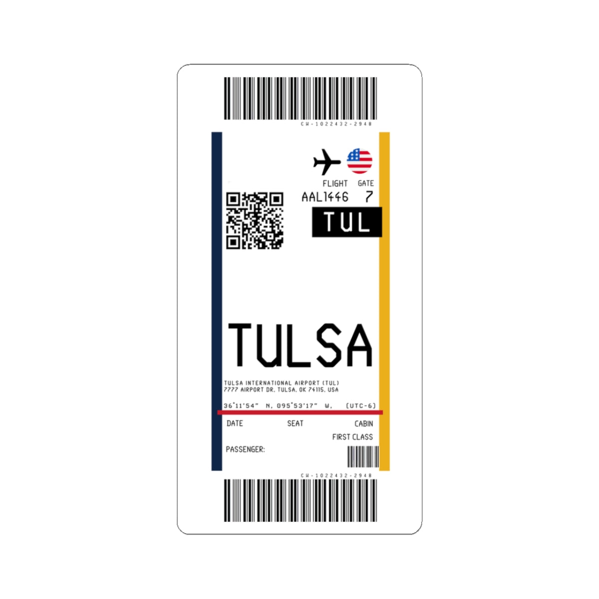 Tulsa International Airport (TUL) Boarding Pass Sticker — Travel Luggage Decal