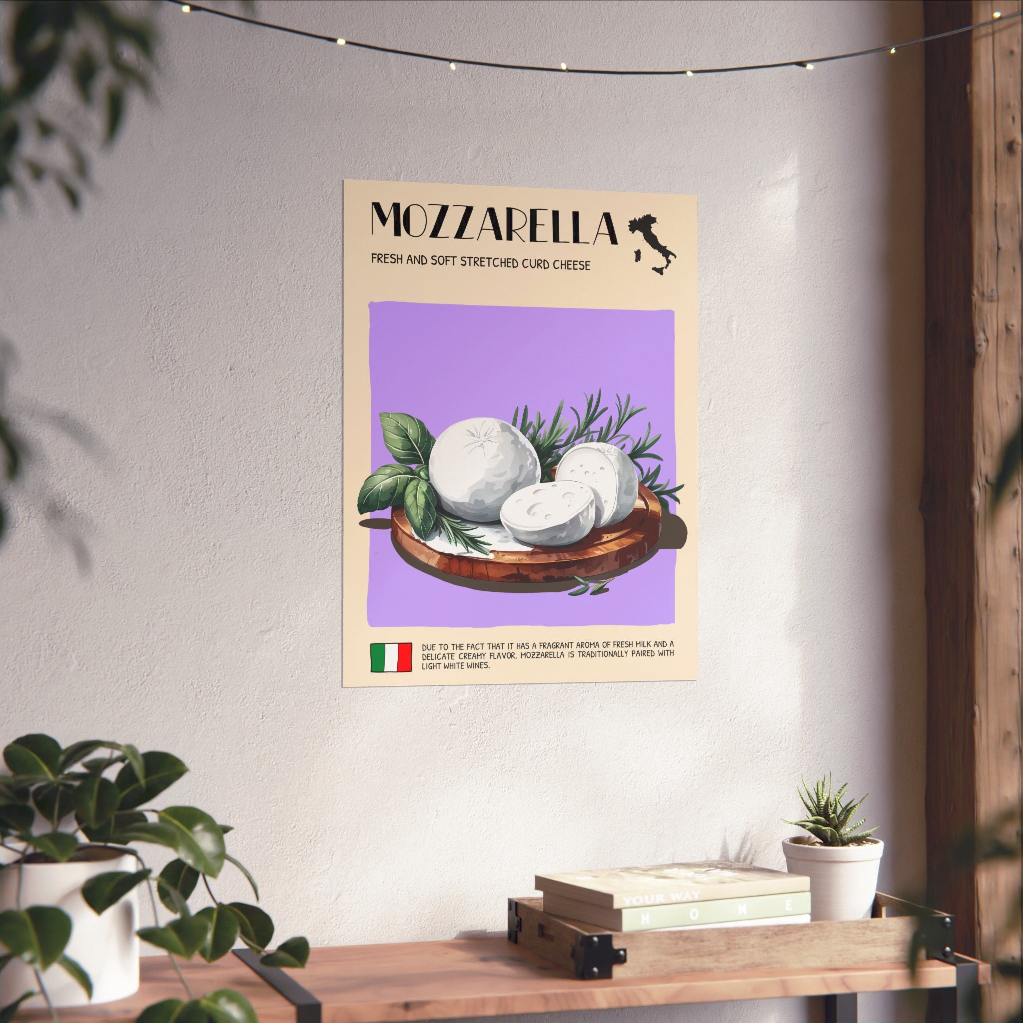 Mozzarella Cheese Poster — Kitchen Art Vertical Matte Print