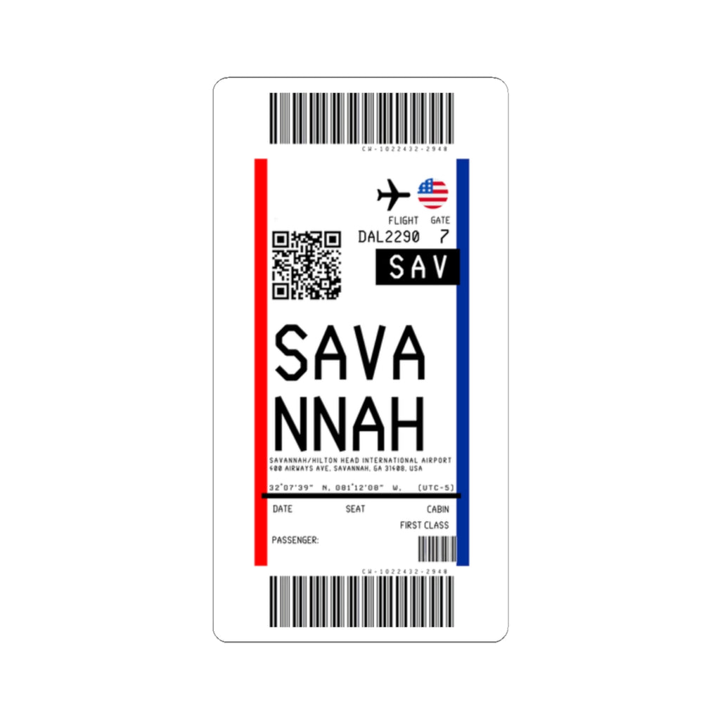Savannah/Hilton Head International Airport (SAV) Boarding Pass Sticker — Travel Luggage Decal