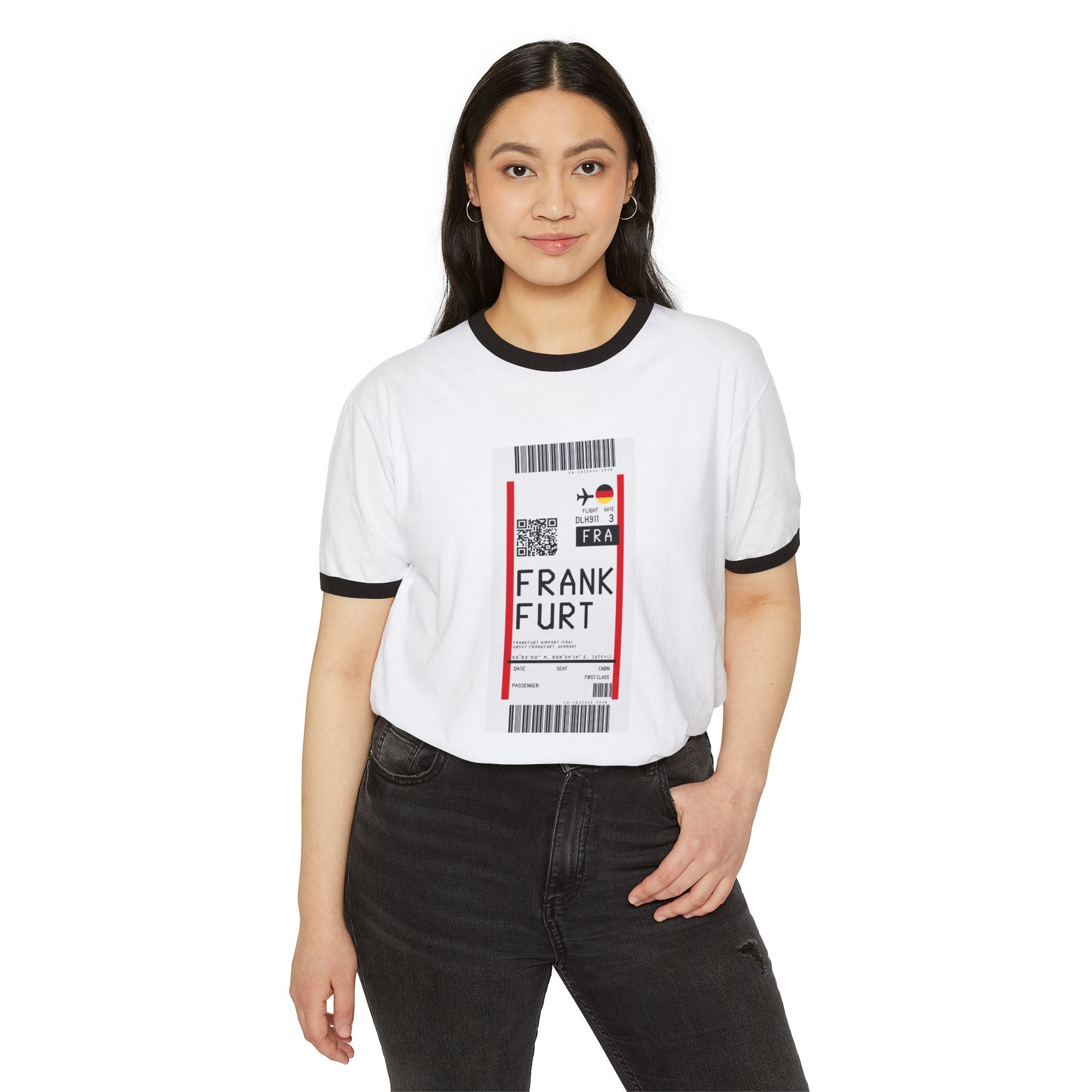Frankfurt Boarding Pass Ringer T-Shirt