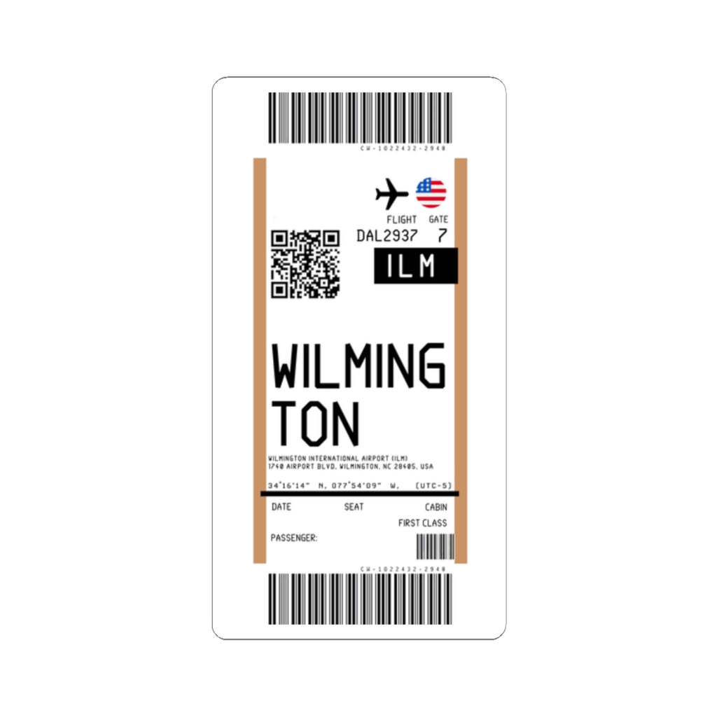 Wilmington International Airport (ILM) Boarding Pass Sticker — Travel Luggage Decal