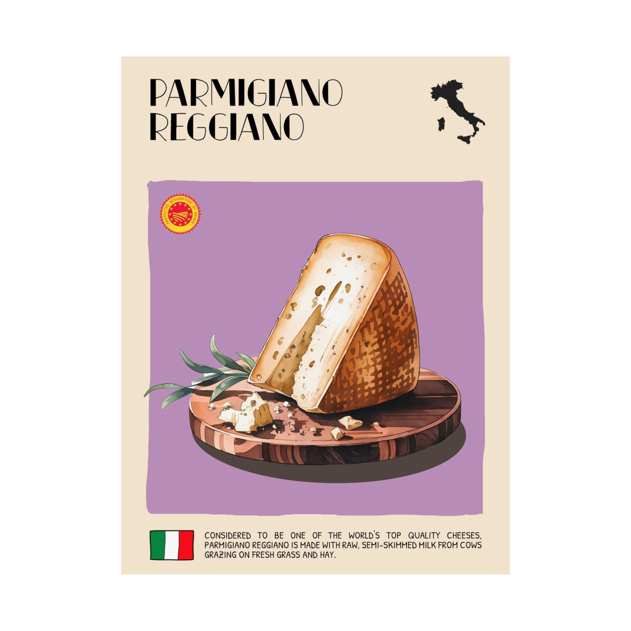 Parmigiano Reggiano Cheese Poster — Kitchen Art Vertical Matte Print