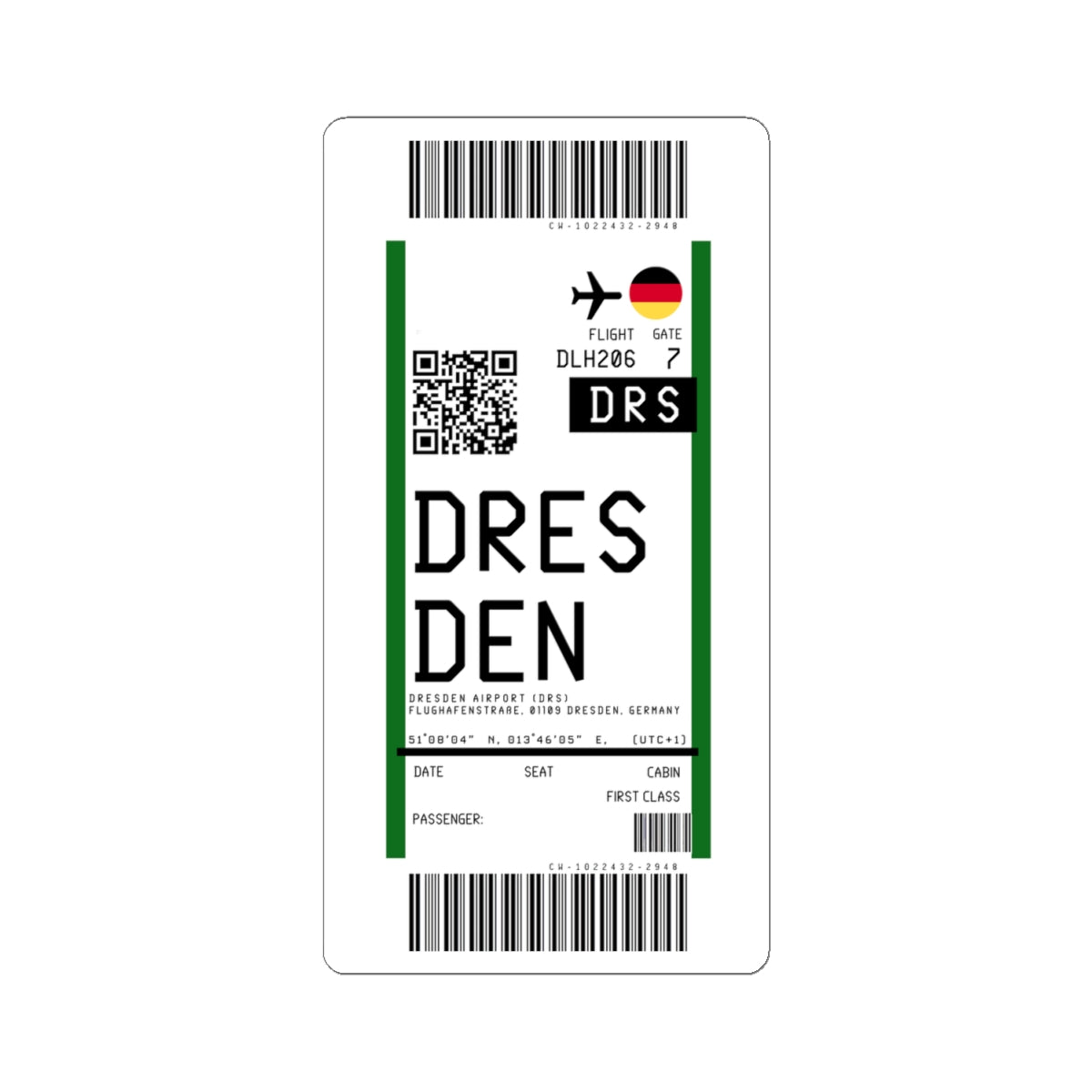 Dresden Airport (DRS) Boarding Pass Sticker — Travel Luggage Decal