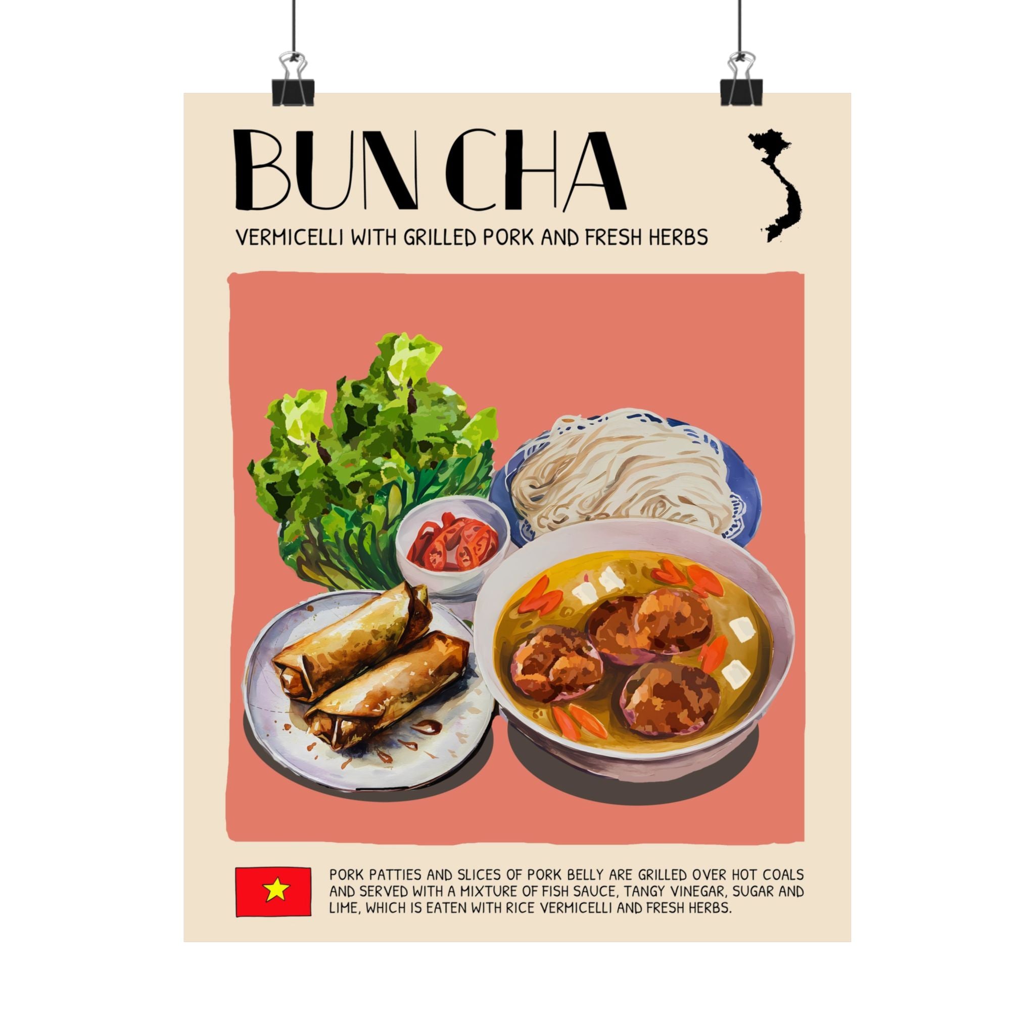 Bun Cha Matte Poster — Vietnamese Food Kitchen Art