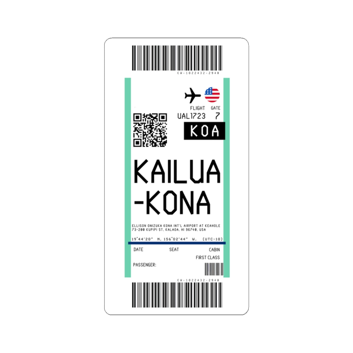 Ellison Onizuka Kona International Airport at Keāhole (KOA) Boarding Pass Sticker — Travel Luggage Decal
