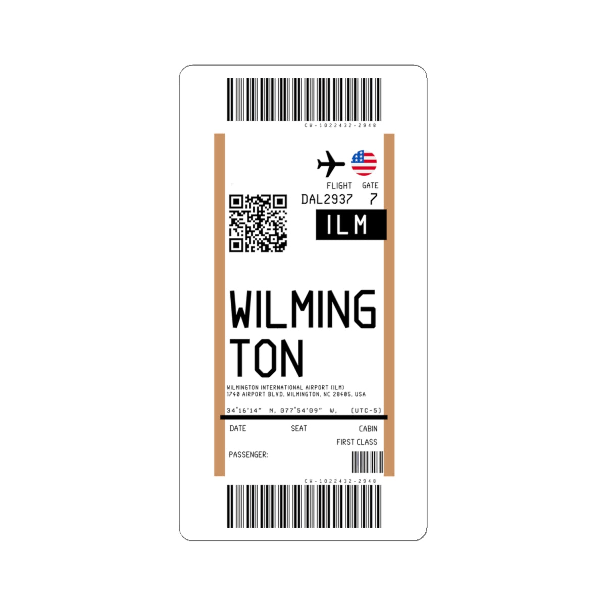 Wilmington International Airport (ILM) Boarding Pass Sticker — Travel Luggage Decal