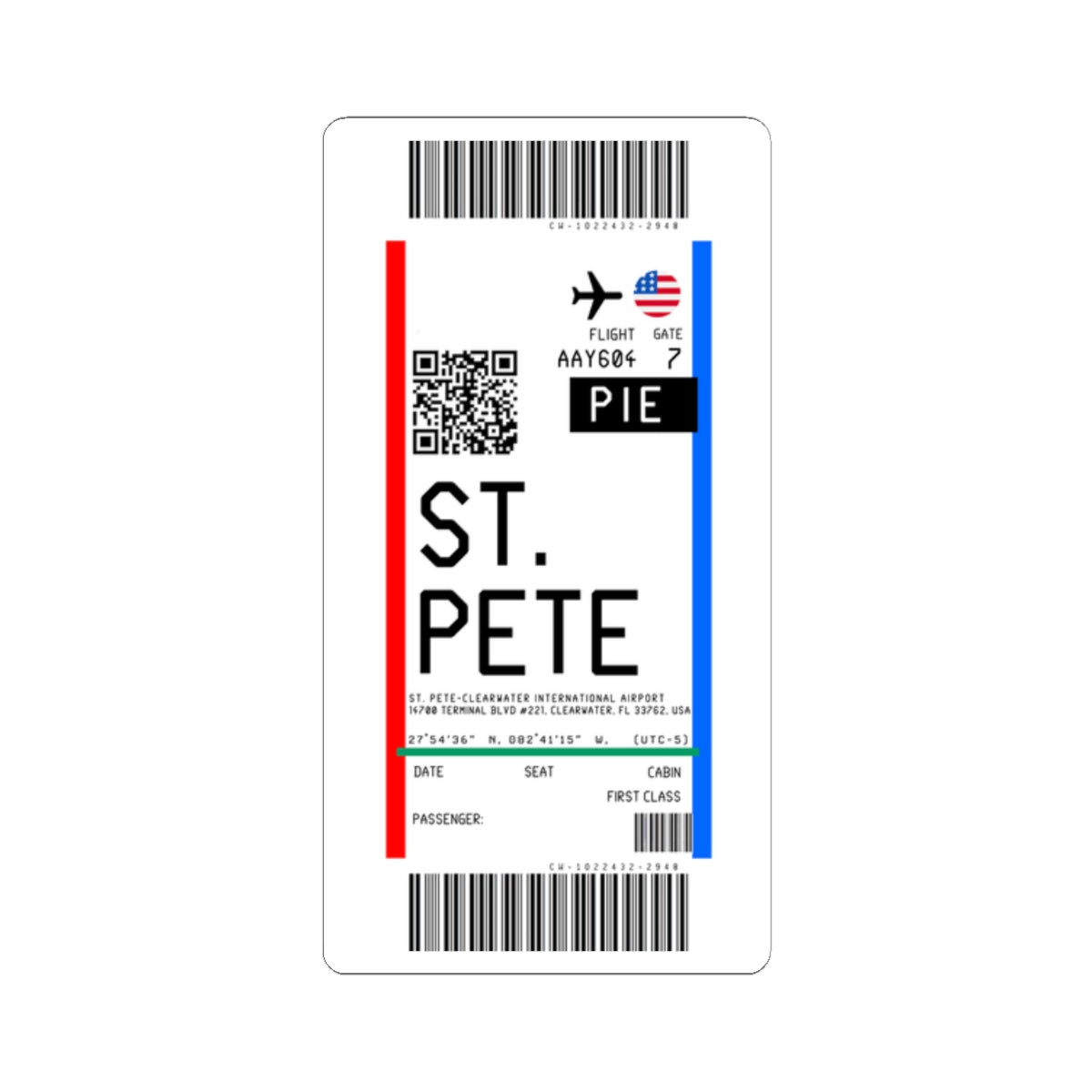 St. Pete–Clearwater International Airport (PIE) Boarding Pass Sticker — Travel Luggage Decal