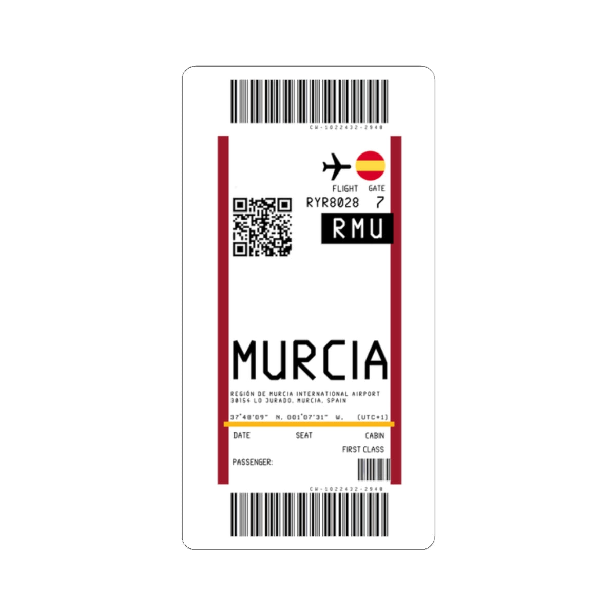 Región de Murcia International Airport (RMU) Boarding Pass Sticker — Travel Luggage Decal