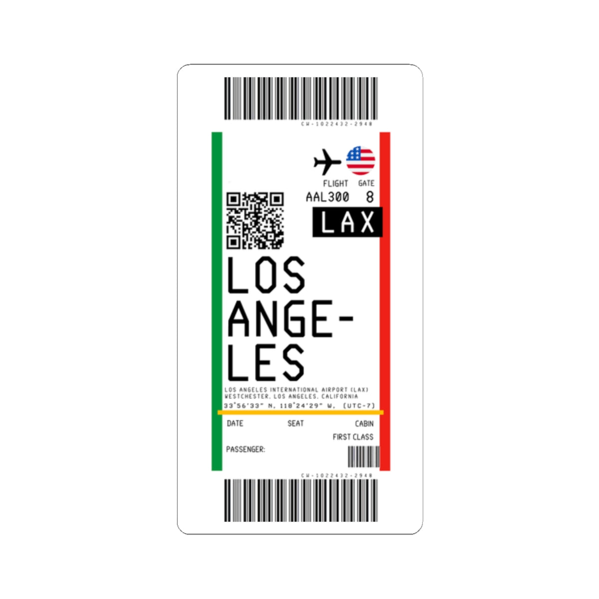 Los Angeles International Airport (LAX) Boarding Pass Sticker — Travel Luggage Decal
