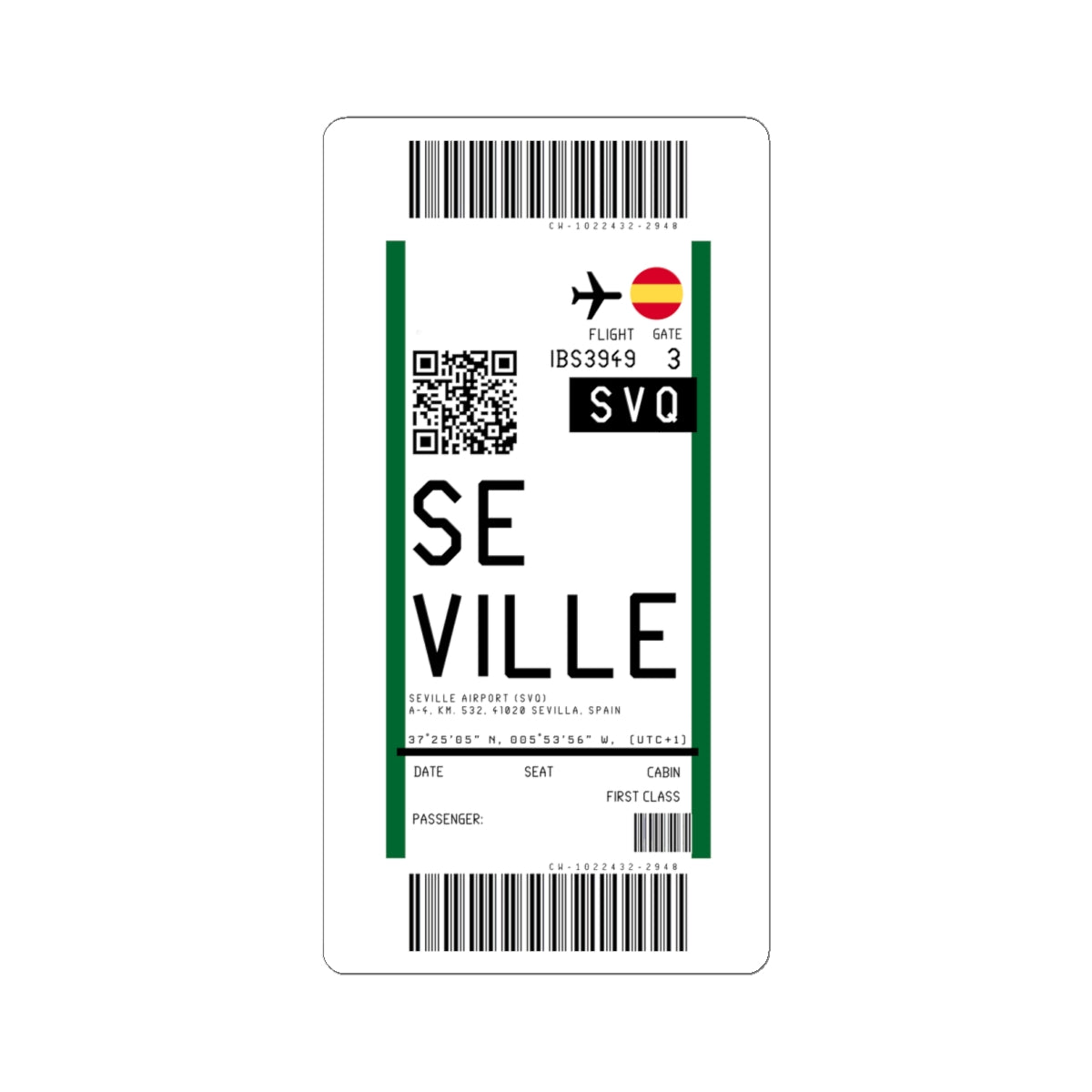 Seville Airport (SVQ) Boarding Pass Sticker — Travel Luggage Decal