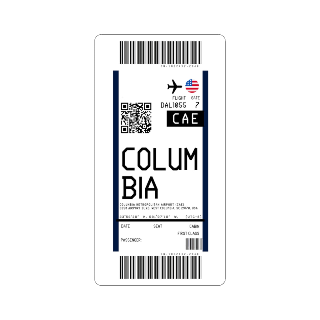 Columbia Metropolitan Airport (CAE) Boarding Pass Sticker — Travel Luggage Decal