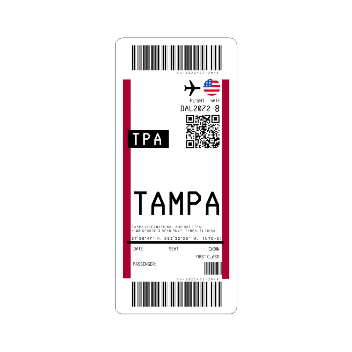 Tampa International Airport (TPA) Boarding Pass Sticker — Travel Luggage Decal