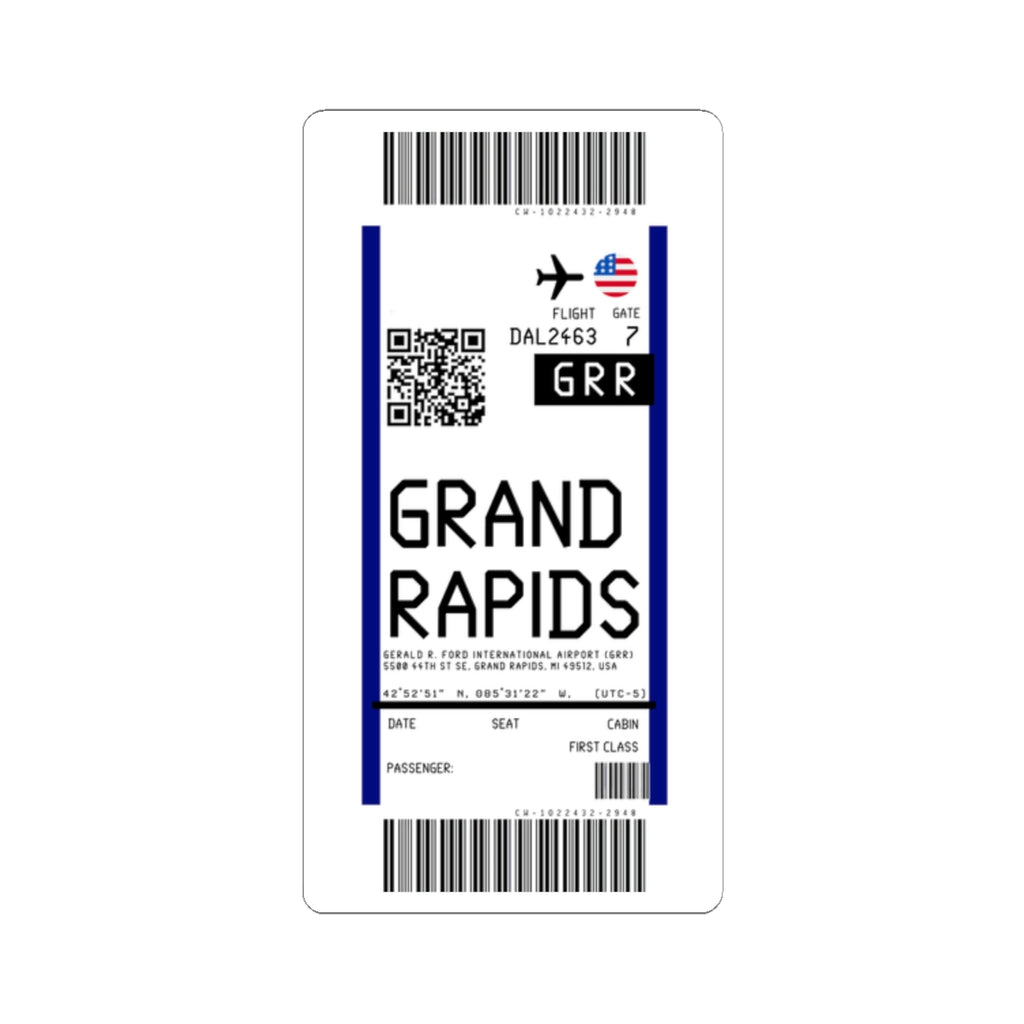 Grand Rapids Gerald R. Ford International Airport (GRR) Boarding Pass Sticker — Travel Luggage Decal