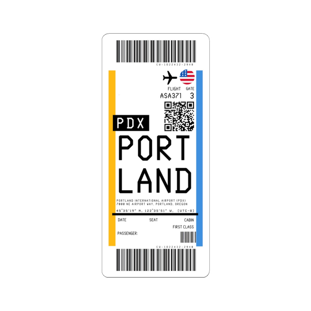 Portland International Airport (PDX) Boarding Pass Sticker — Travel Luggage Decal