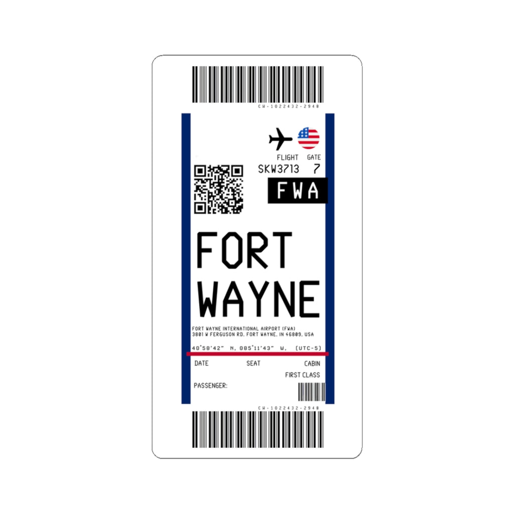 Fort Wayne International Airport (FWA) Boarding Pass Sticker — Travel Luggage Decal