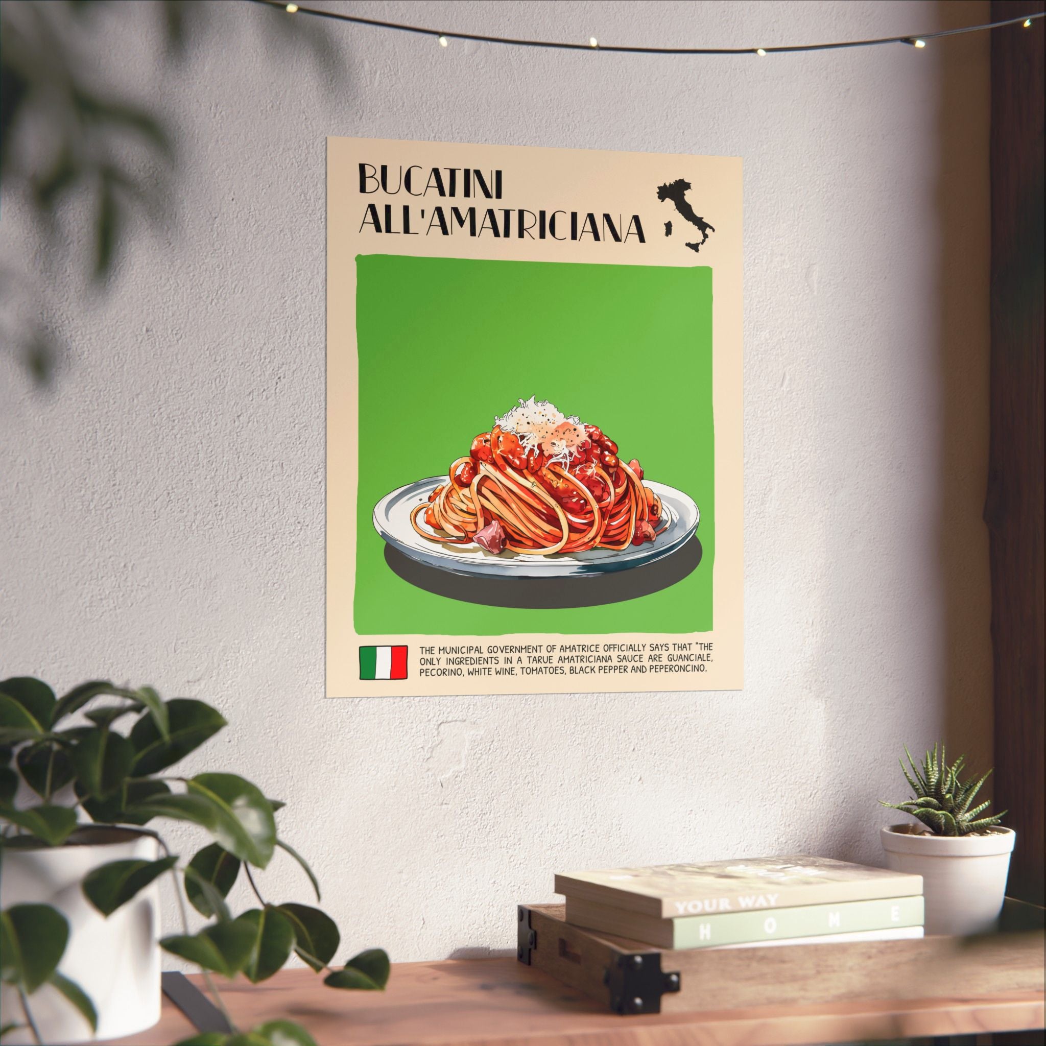 Bucatini all'Amatriciana Poster —  Kitchen Art Vertical Matte Print