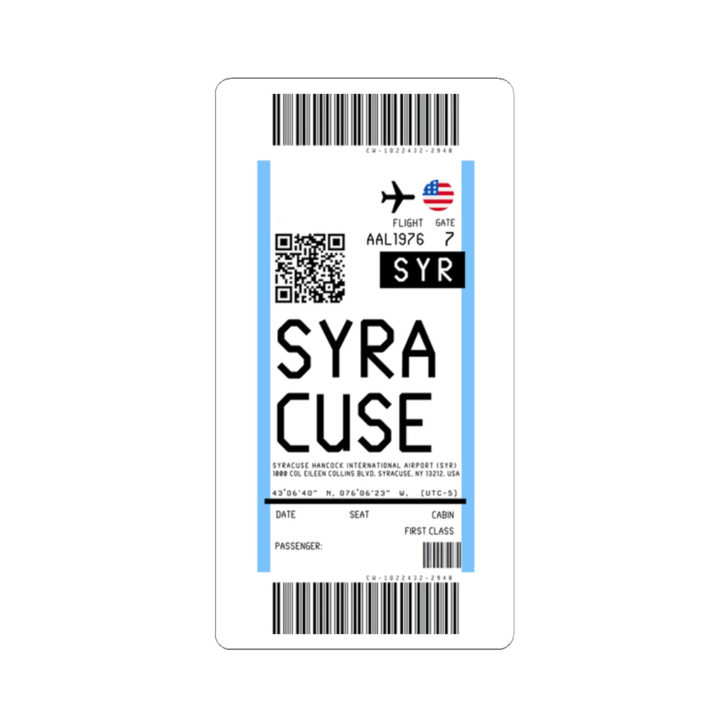 Syracuse Hancock International Airport (SYR) Boarding Pass Sticker — Travel Luggage Decal