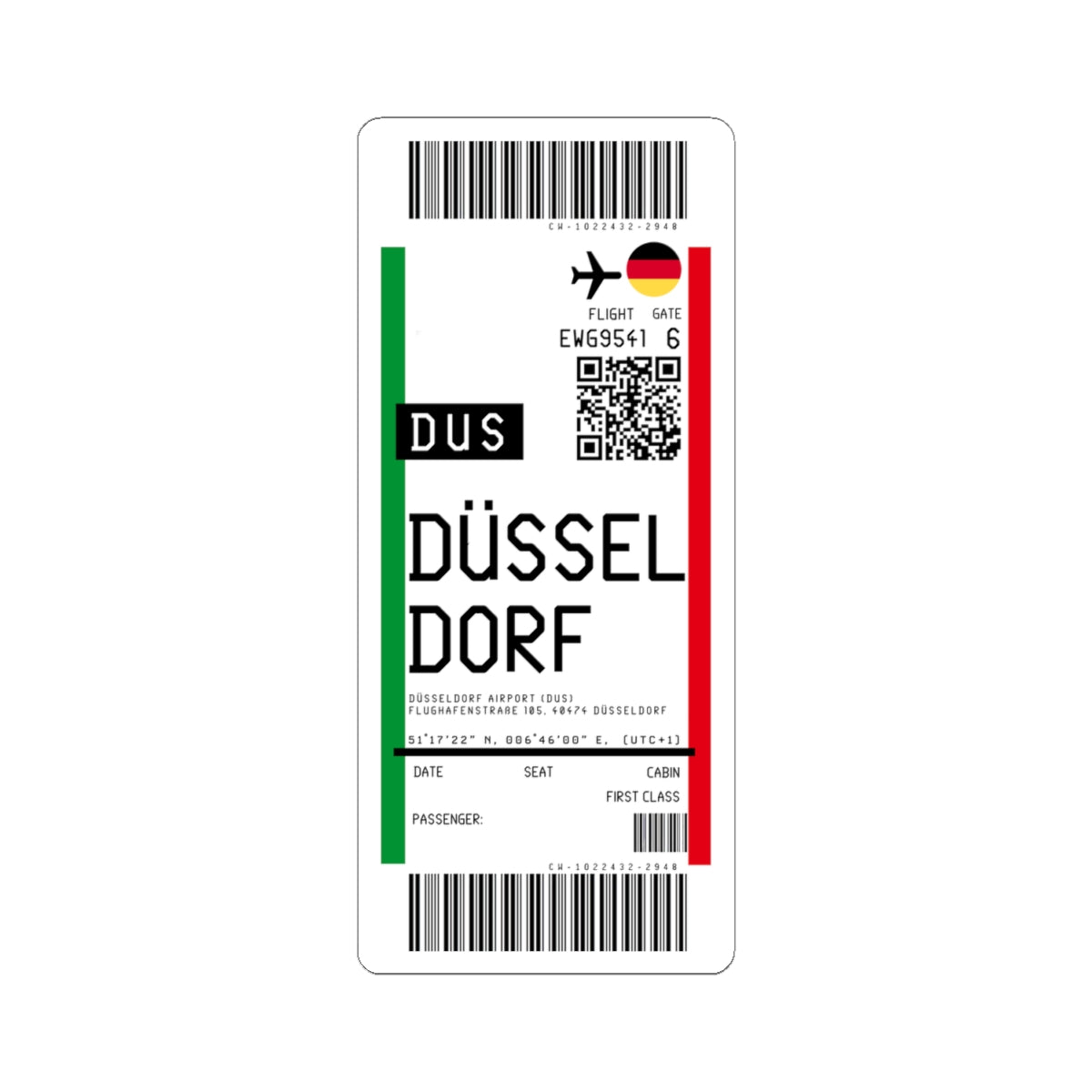 Düsseldorf Airport (DUS) Boarding Pass Sticker — Travel Luggage Decal